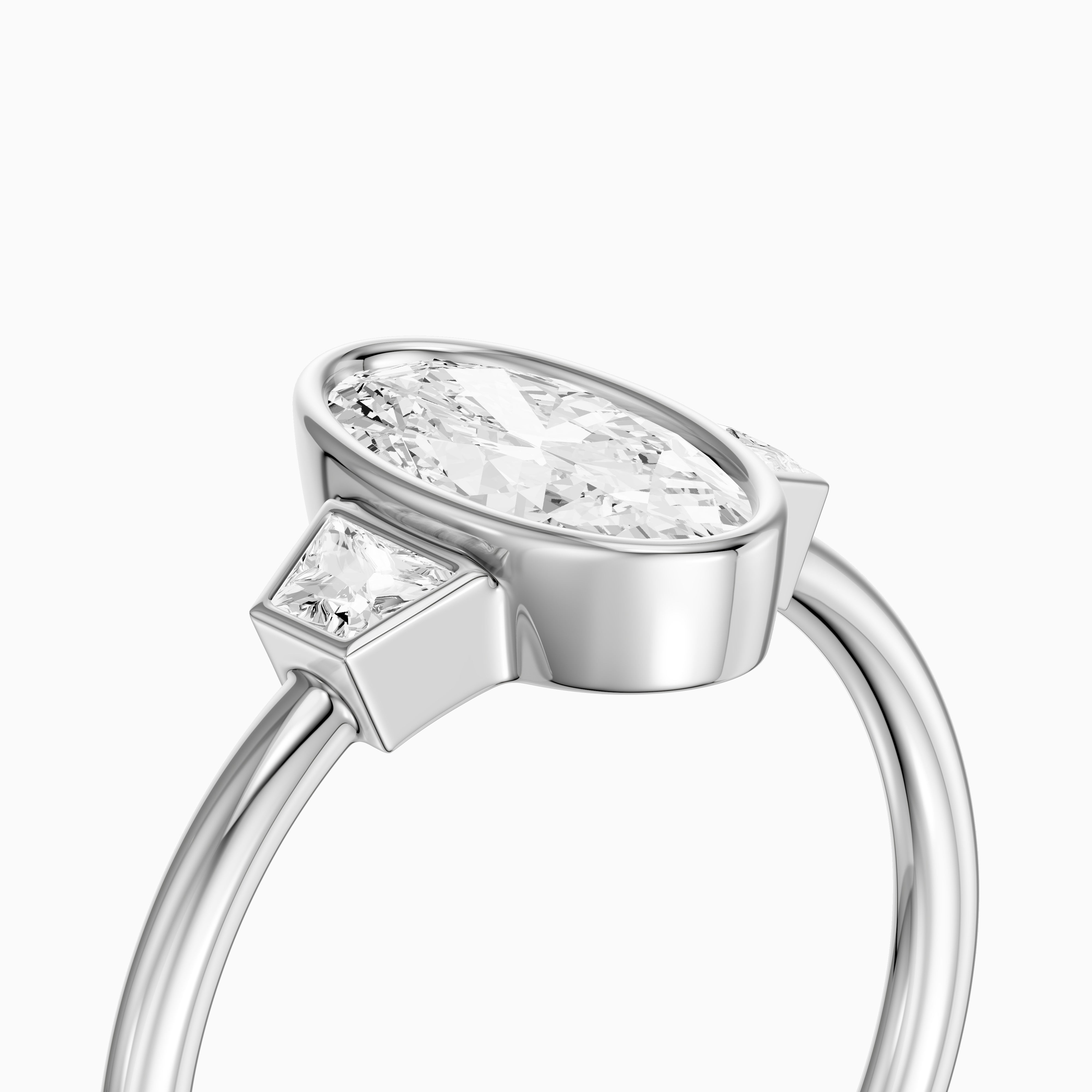 Rosie Moval Lab Grown Diamond Bezel Ring with Trapezoid Side Stones