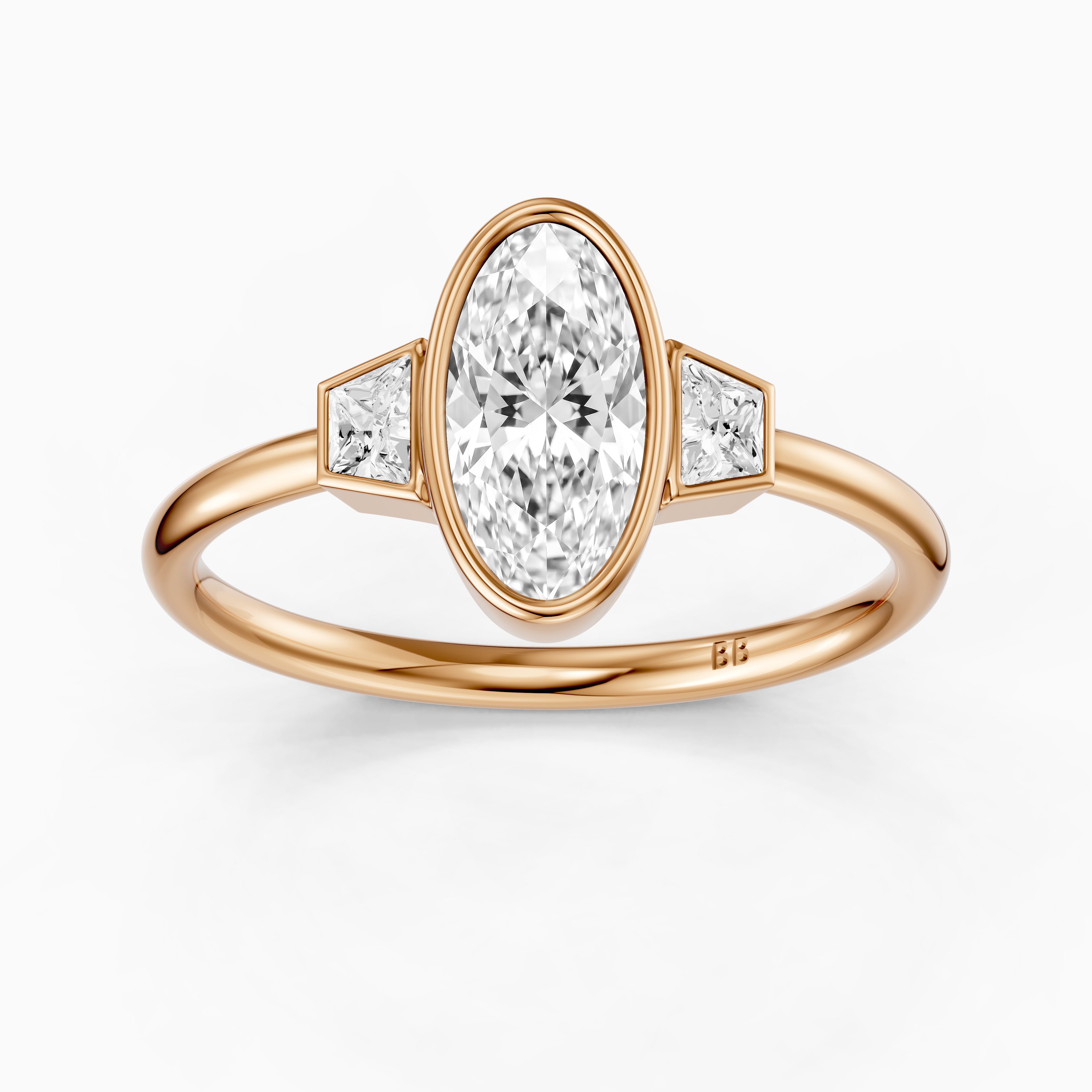 Rosie Moval Lab Grown Diamond Bezel Ring with Trapezoid Side Stones