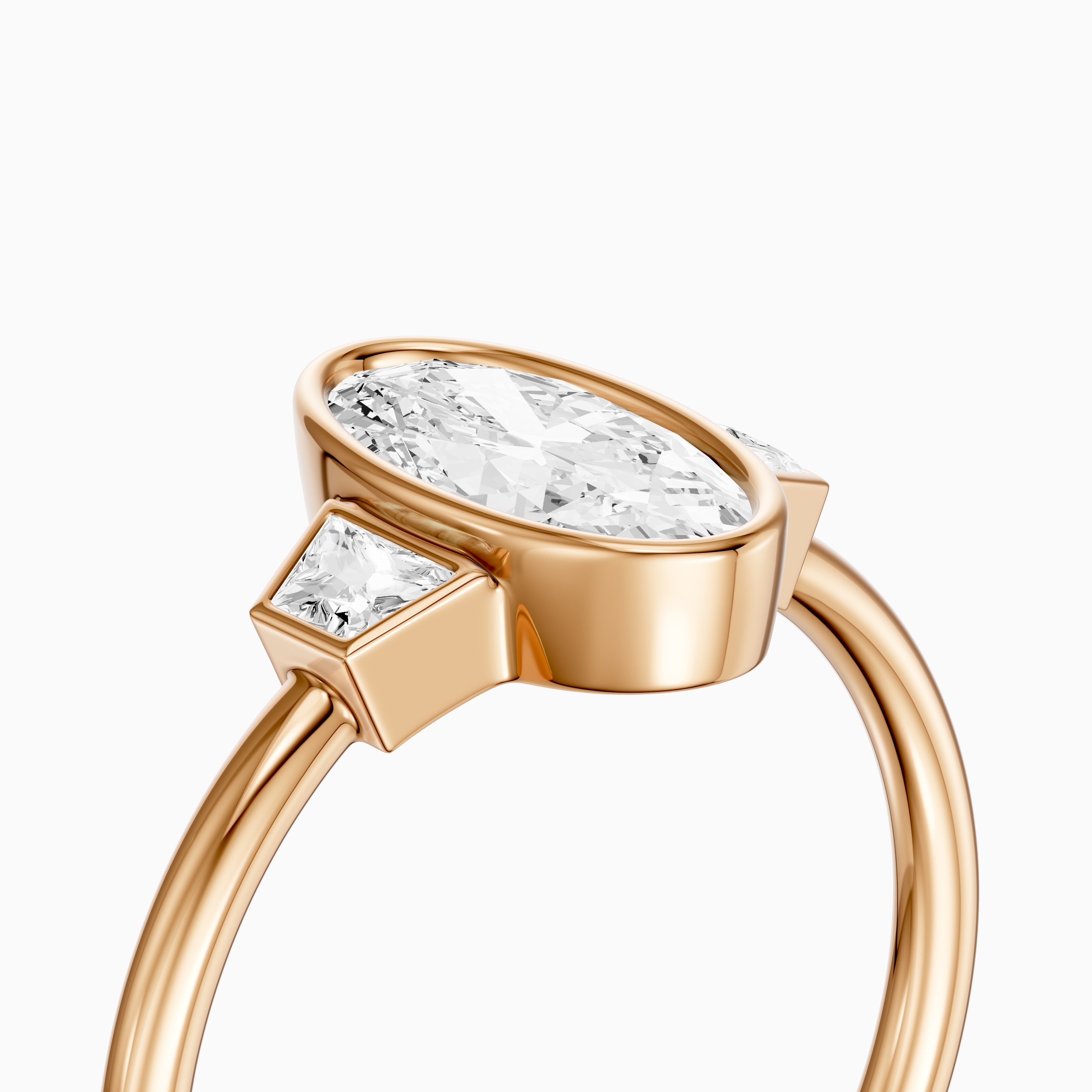 Rosie Moval Lab Grown Diamond Bezel Ring with Trapezoid Side Stones