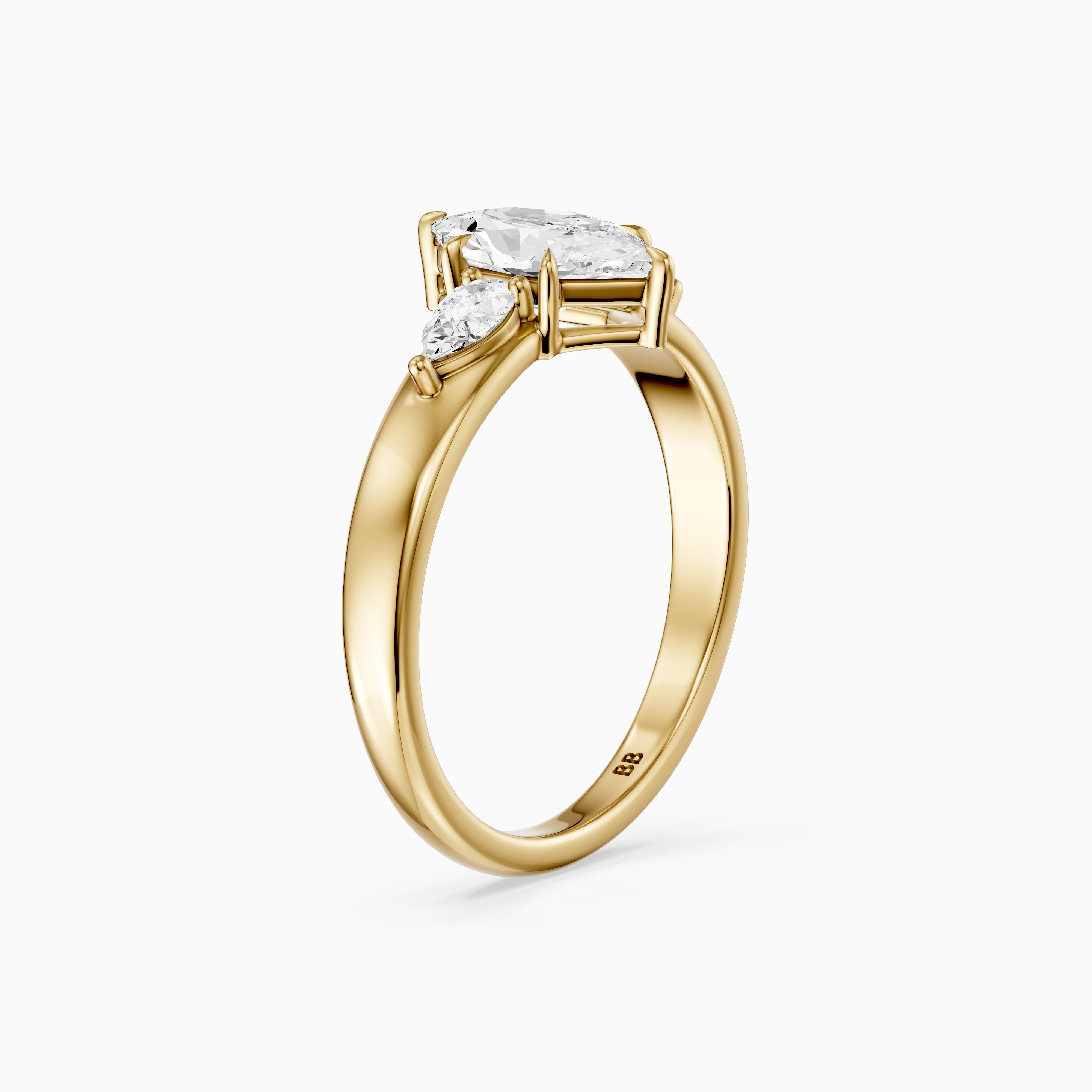 Reese Dutch Marquise Moissanite Diamond Ring with Pear Side Stones