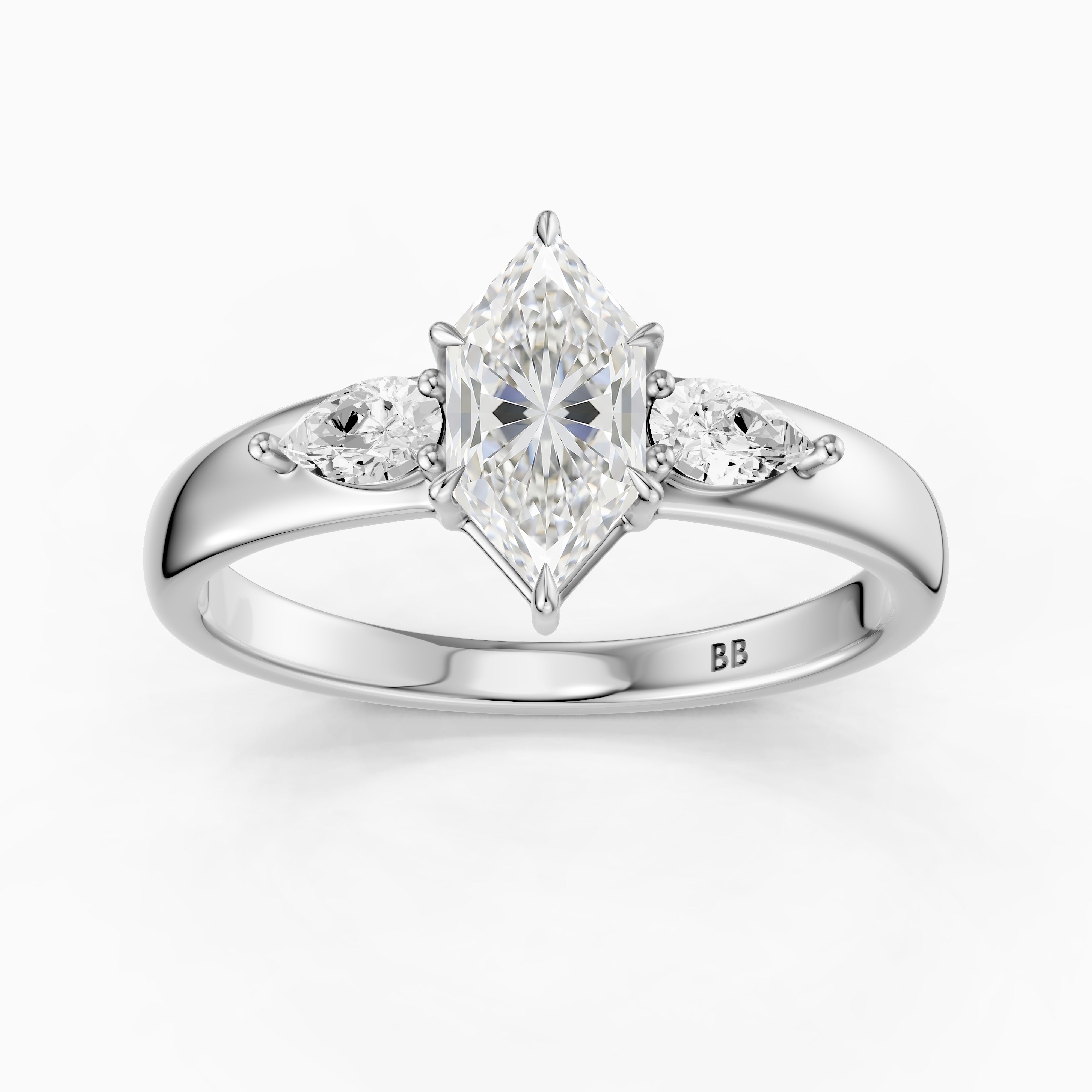 Reese Dutch Marquise Moissanite Diamond Ring with Pear Side Stones
