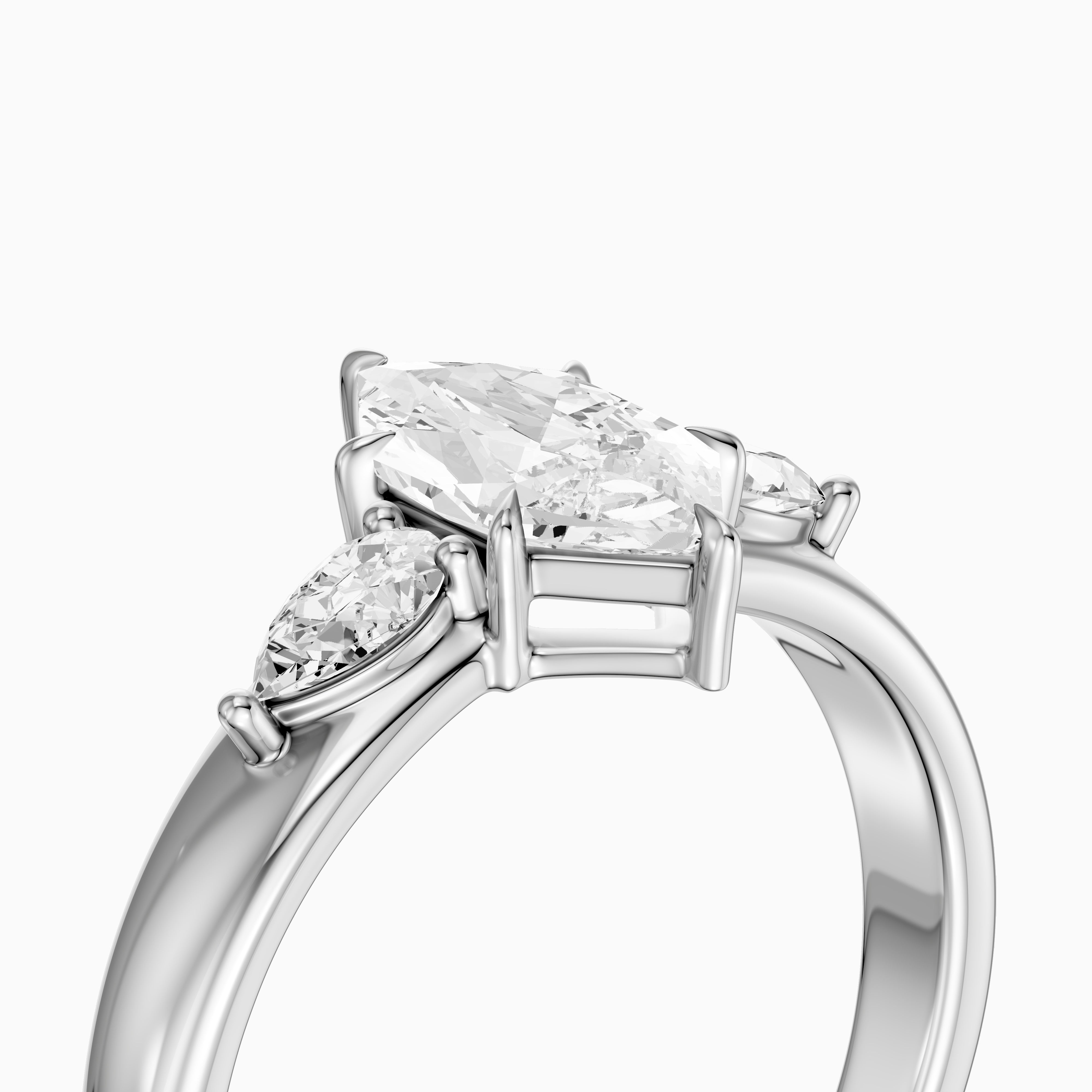 Reese Dutch Marquise Moissanite Diamond Ring with Pear Side Stones