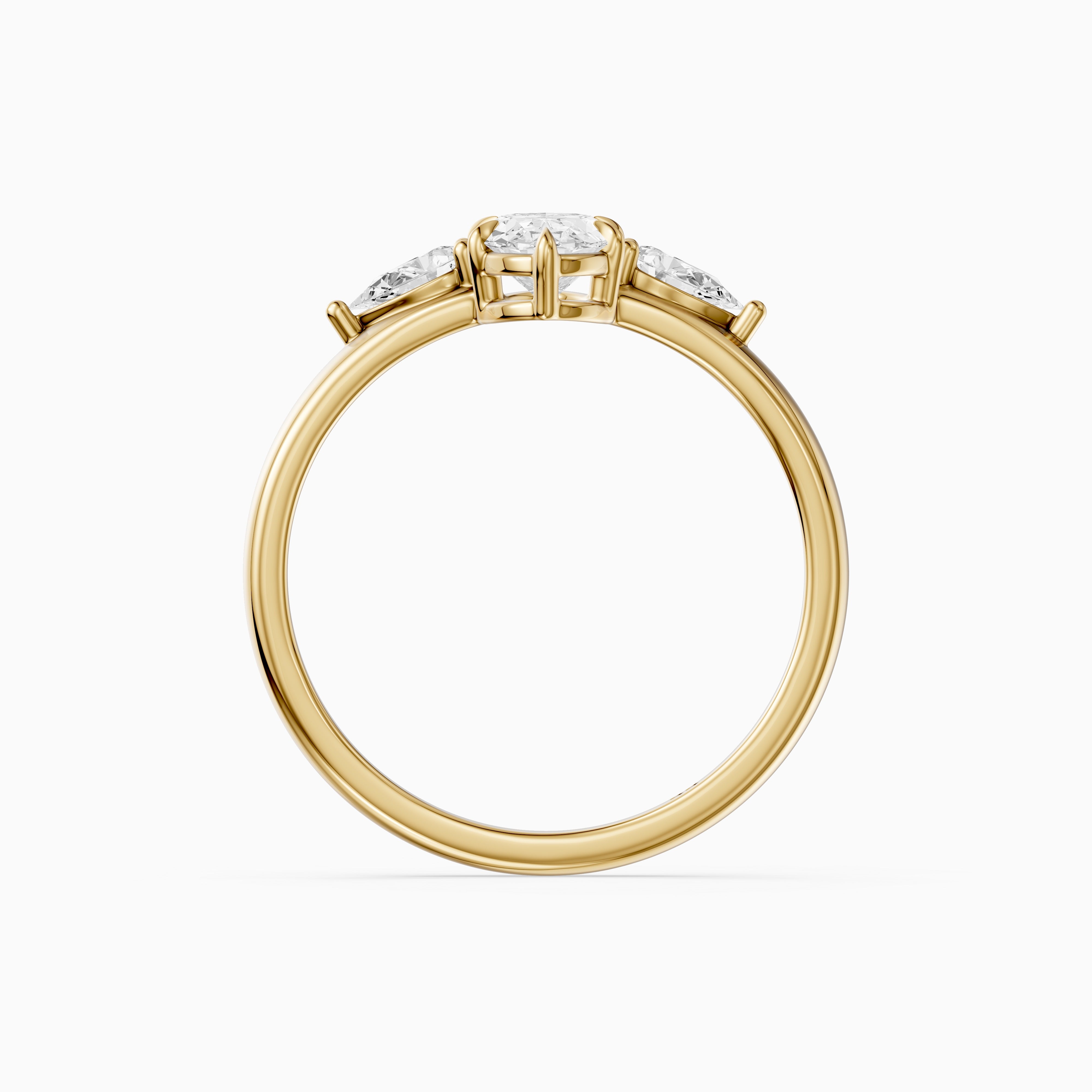 Celia Moval Moissanite Diamond Three Stone Ring with Pear Stones and Wide Tapered Band