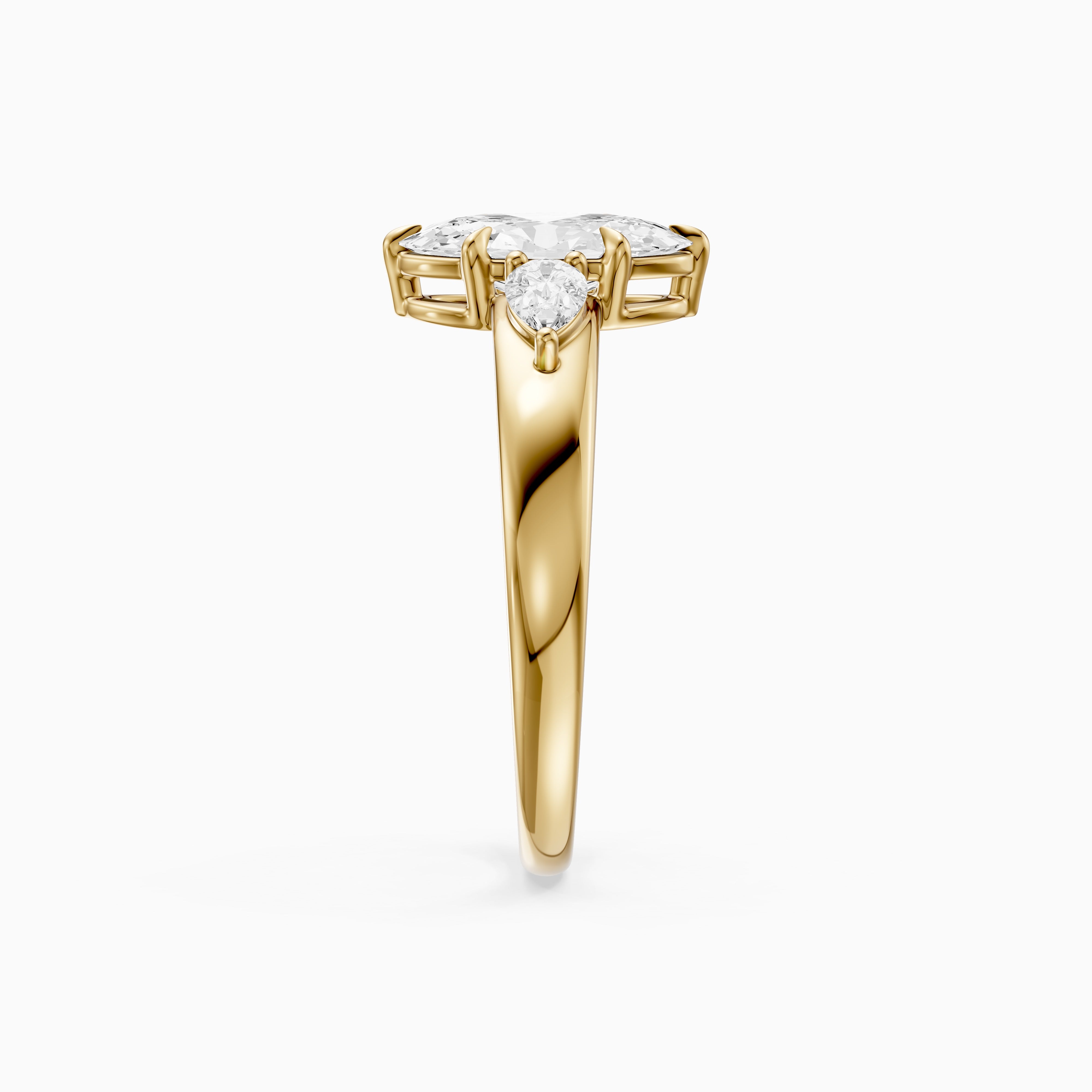 Celia Moval Moissanite Diamond Three Stone Ring with Pear Stones and Wide Tapered Band