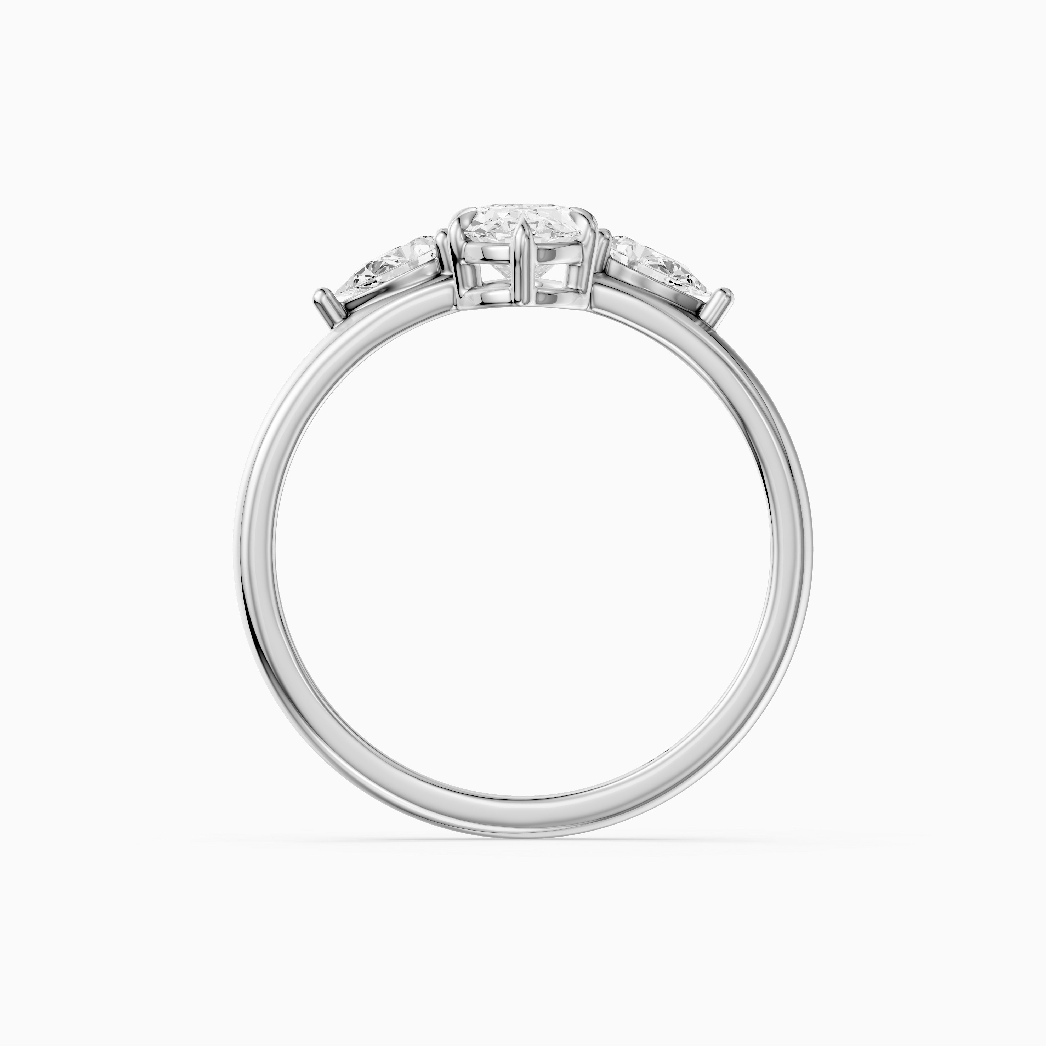 Celia Moval Moissanite Diamond Three Stone Ring with Pear Stones and Wide Tapered Band