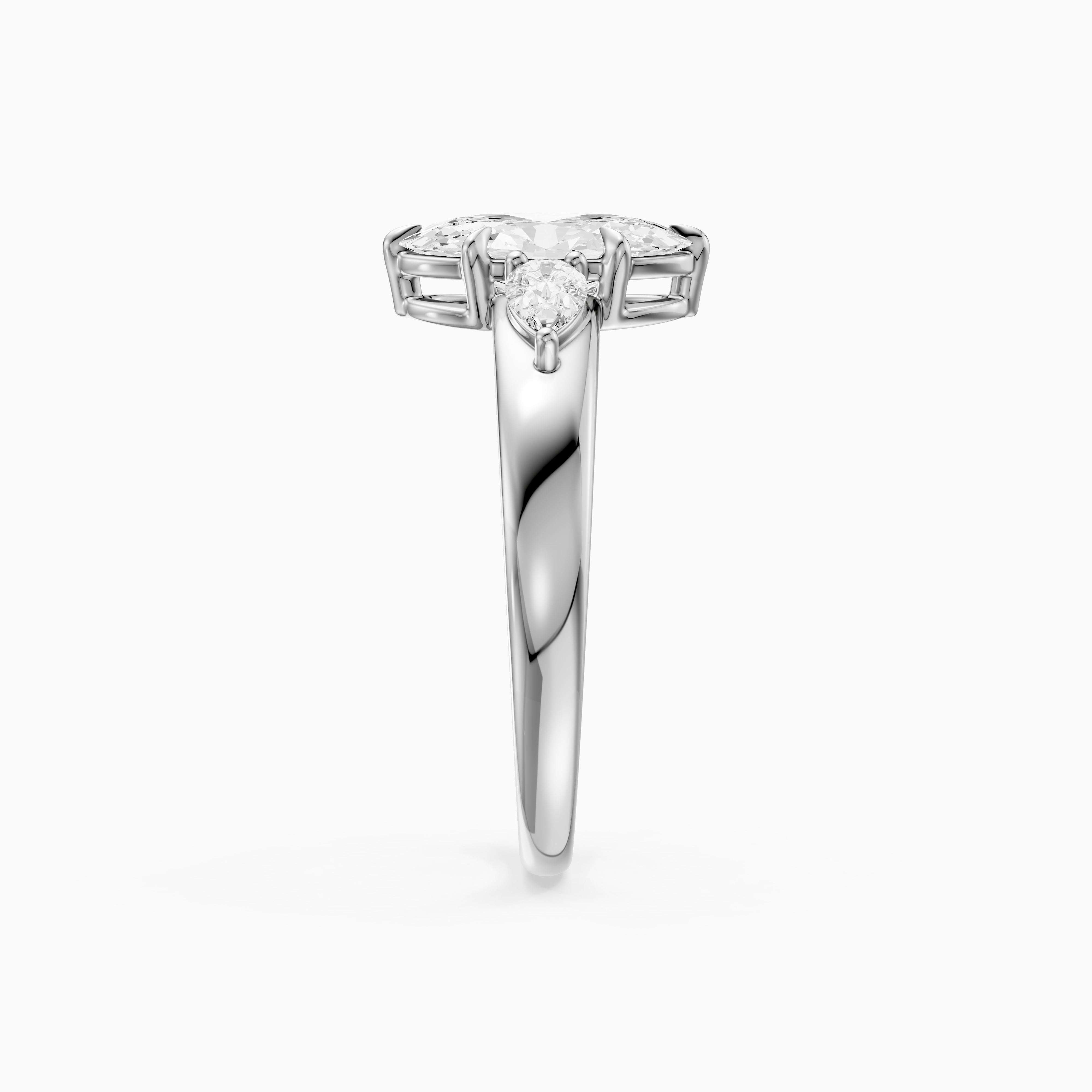 Celia Moval Moissanite Diamond Three Stone Ring with Pear Stones and Wide Tapered Band