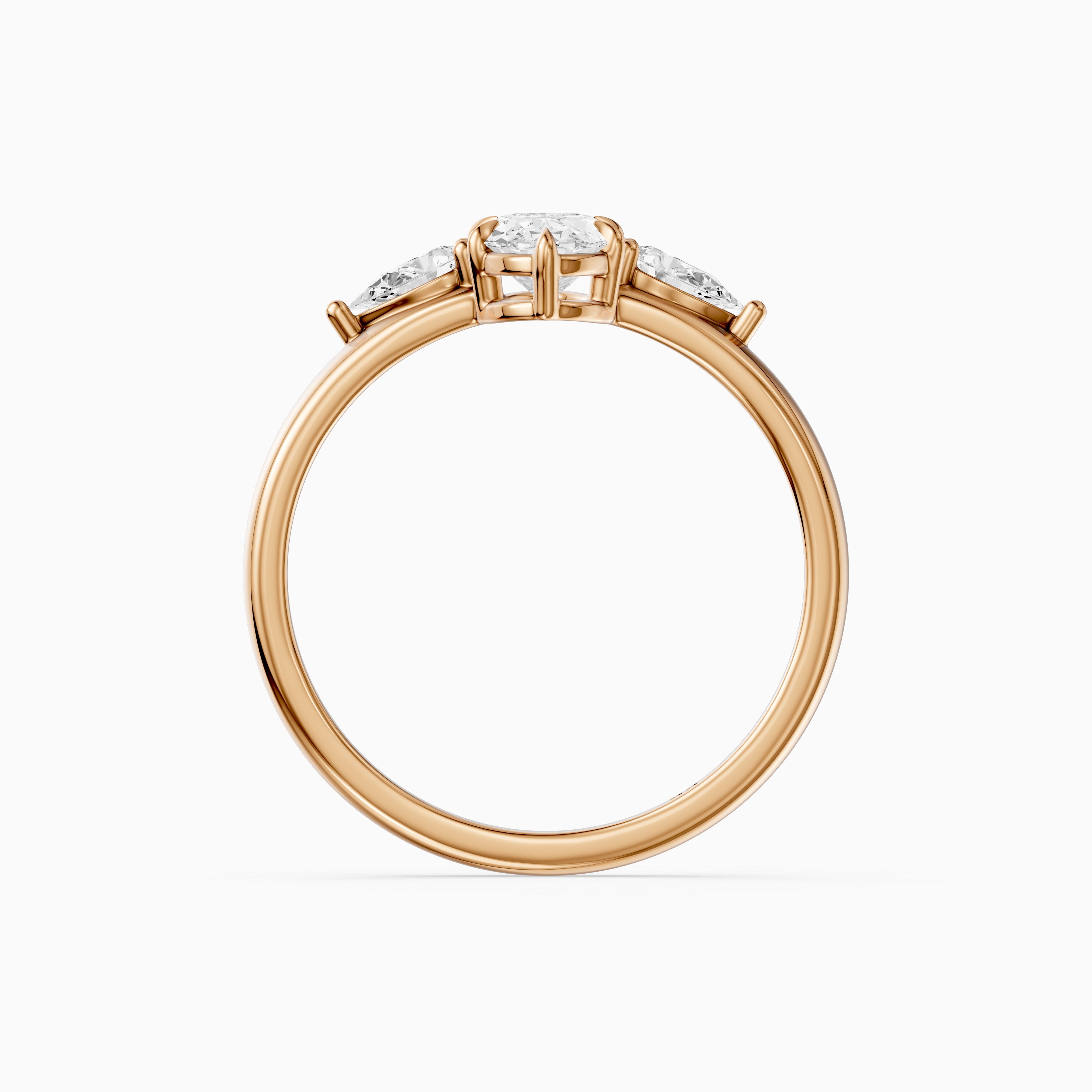Celia Moval Moissanite Diamond Three Stone Ring with Pear Stones and Wide Tapered Band