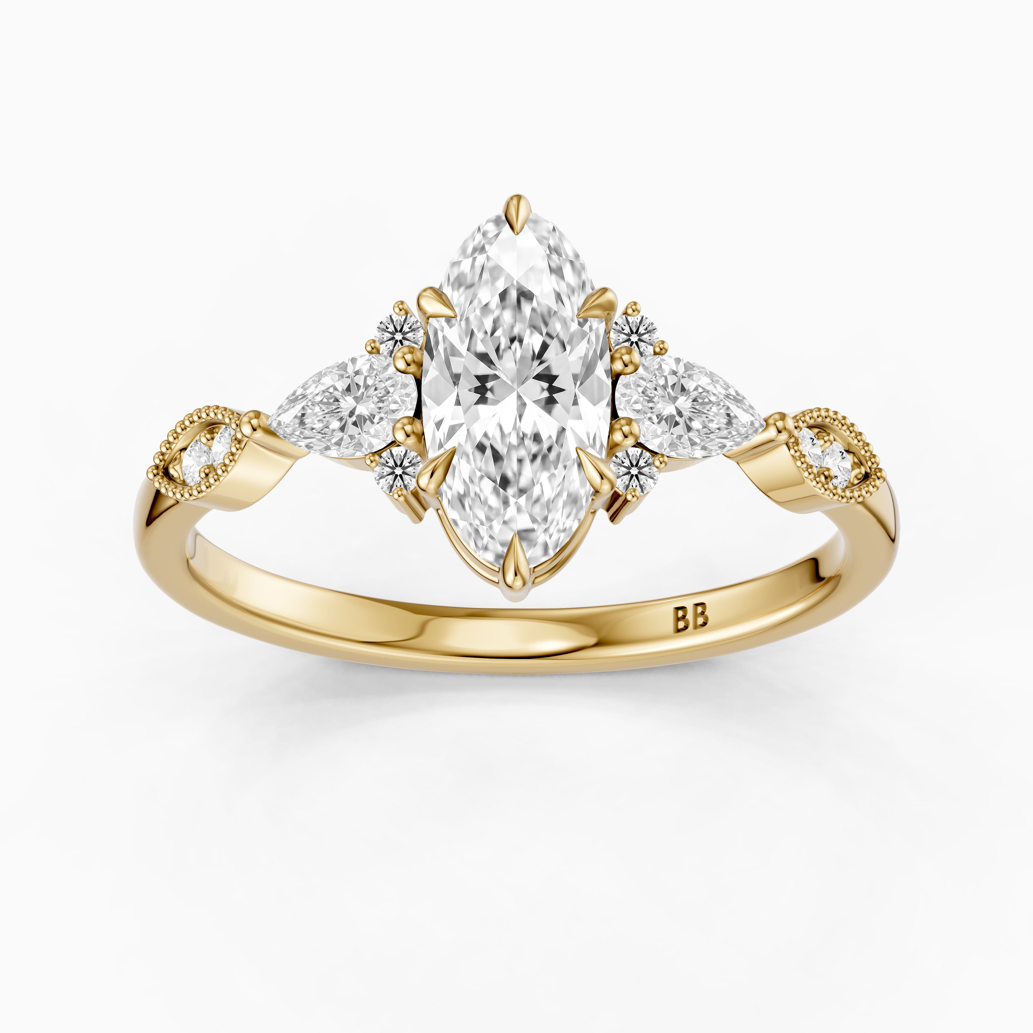 Abril Moval Moissanite Diamond Vintage Style Ring with Pear and Round Accents