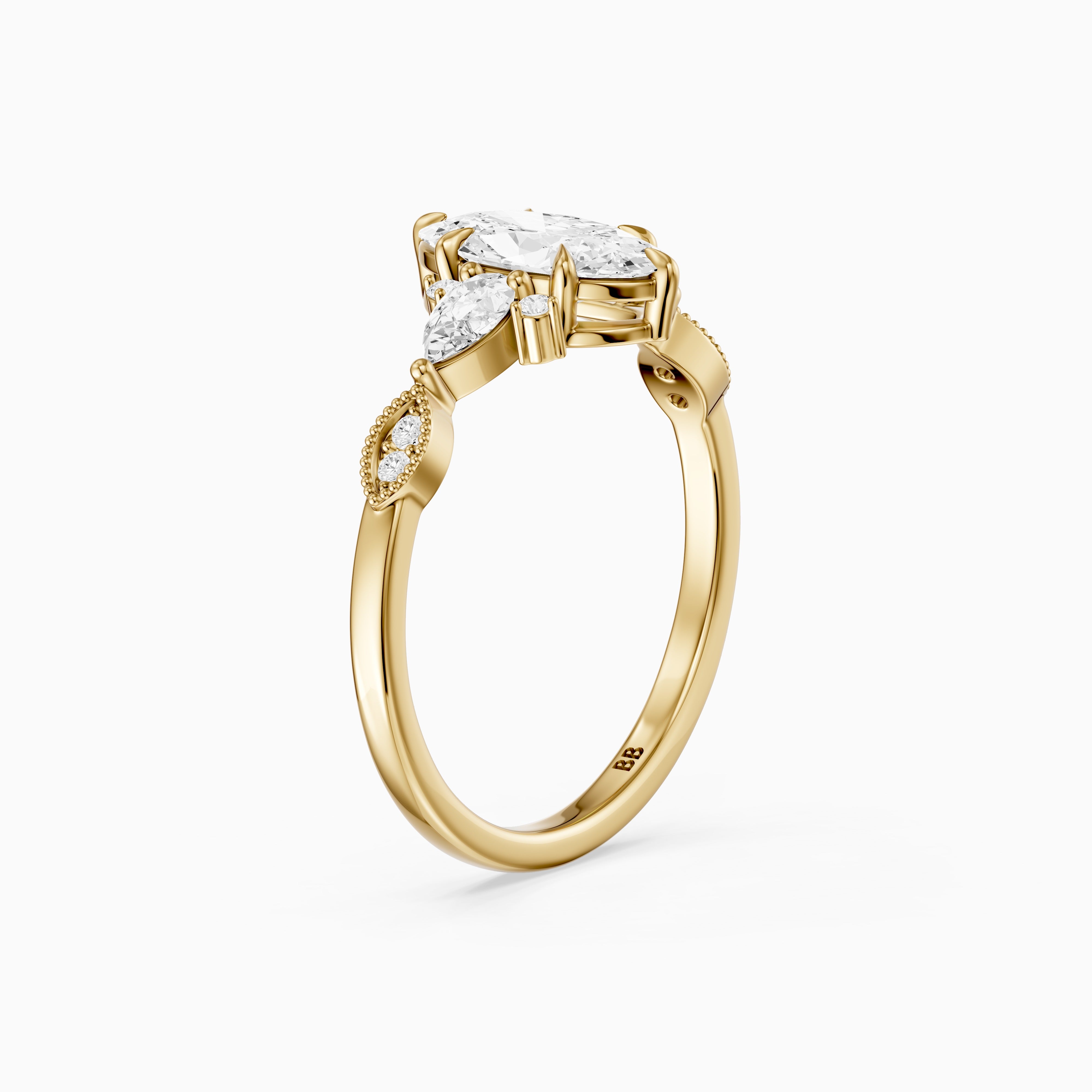 Abril Moval Moissanite Diamond Vintage Style Ring with Pear and Round Accents