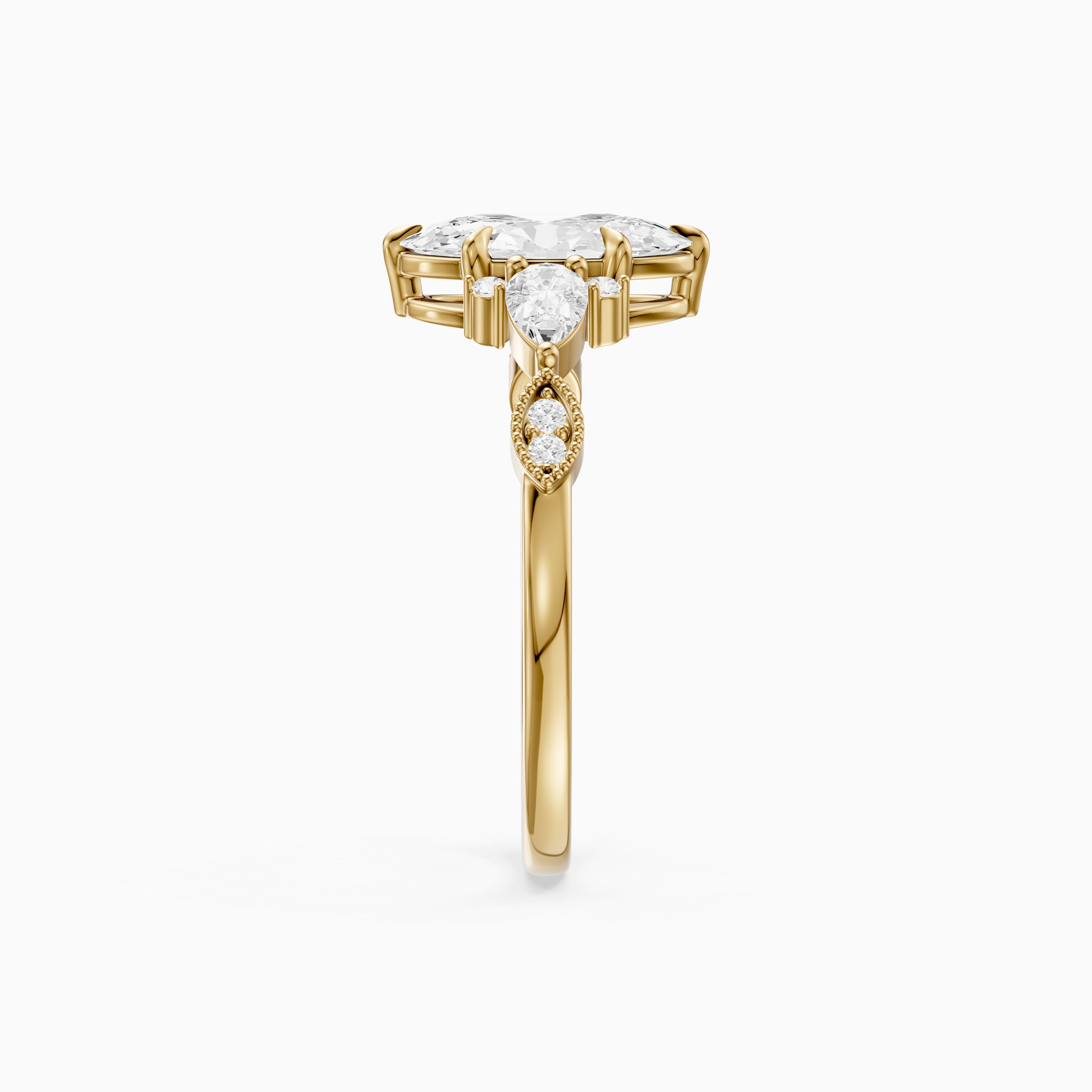 Abril Moval Moissanite Diamond Vintage Style Ring with Pear and Round Accents