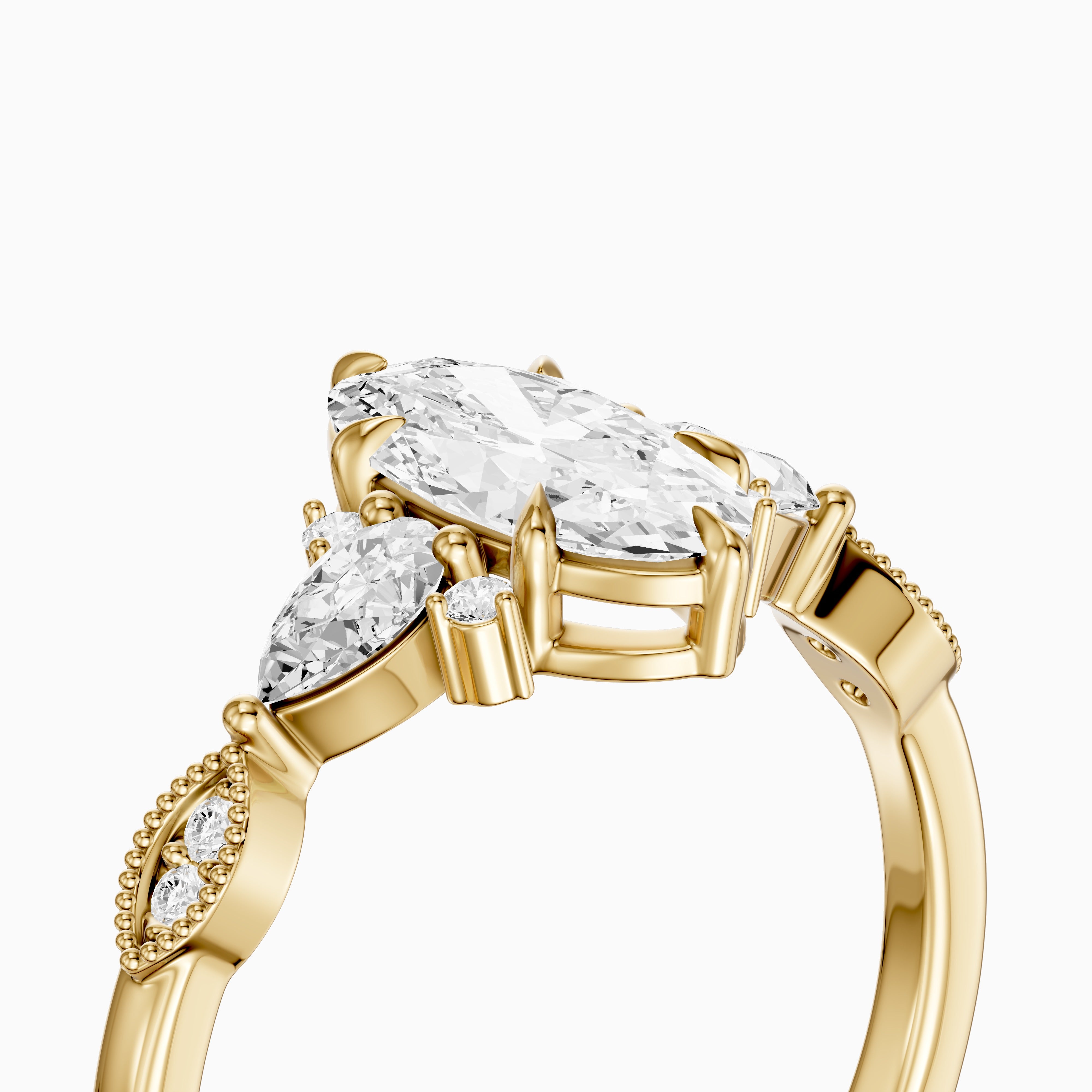 Abril Moval Moissanite Diamond Vintage Style Ring with Pear and Round Accents