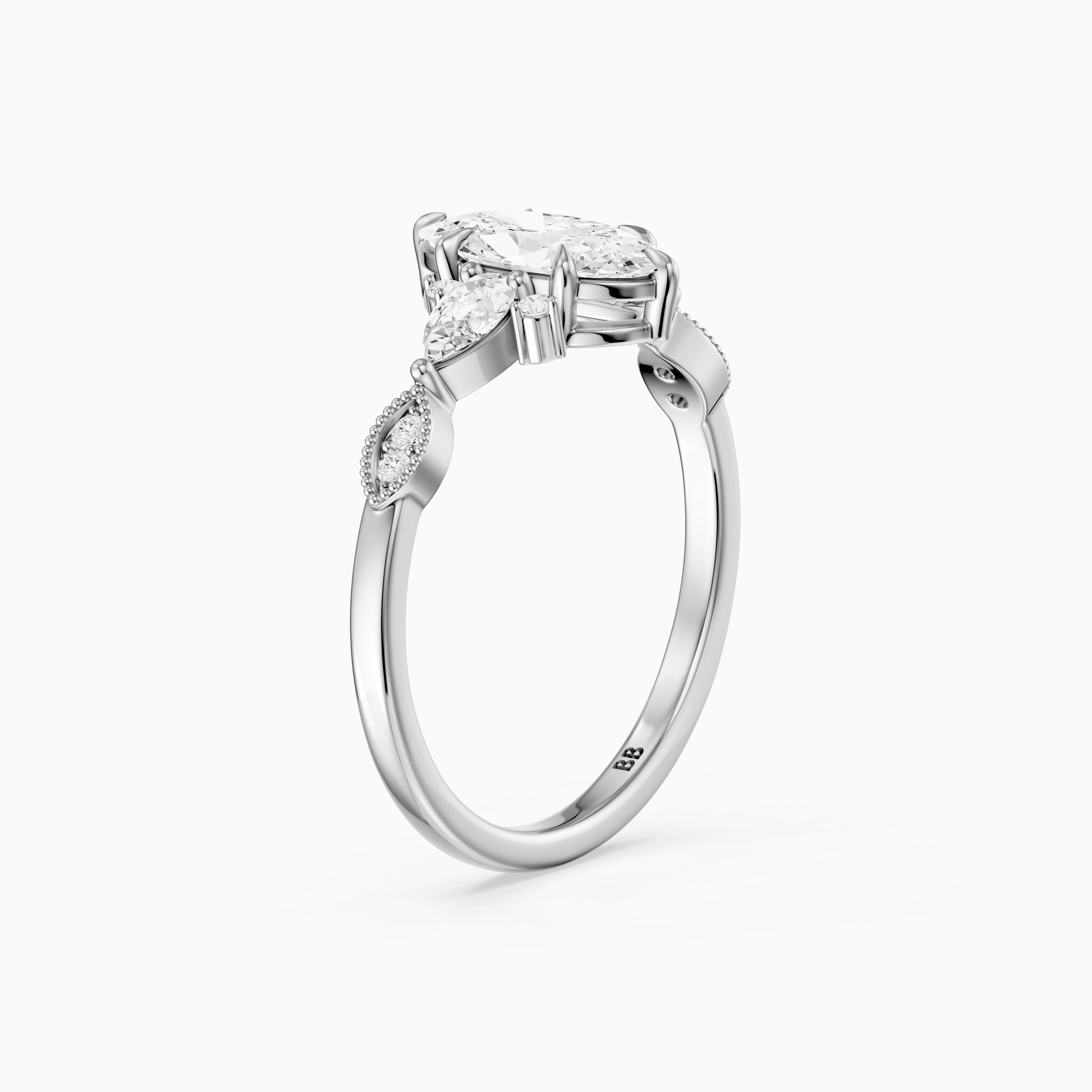 Abril Moval Moissanite Diamond Vintage Style Ring with Pear and Round Accents