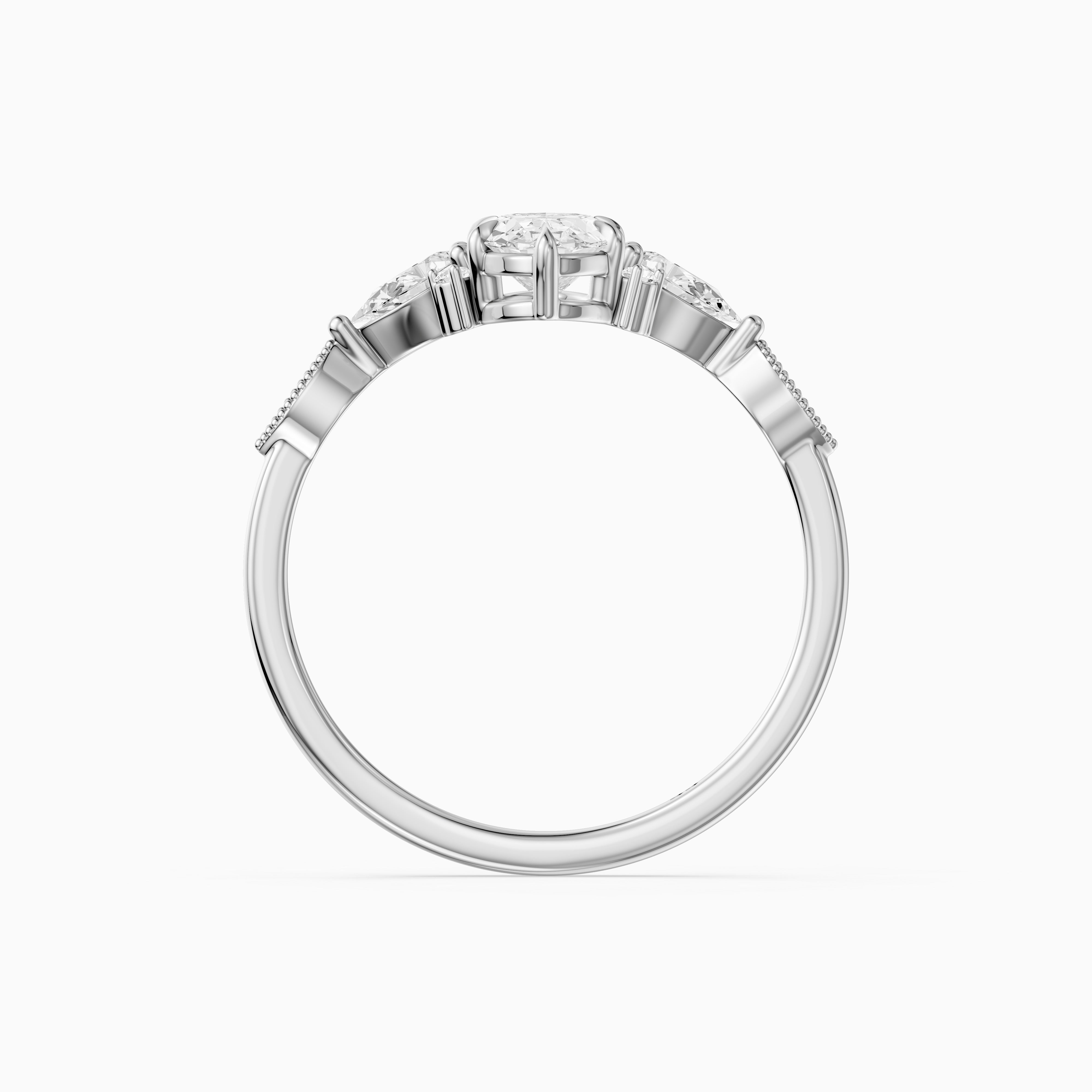 Abril Moval Moissanite Diamond Vintage Style Ring with Pear and Round Accents