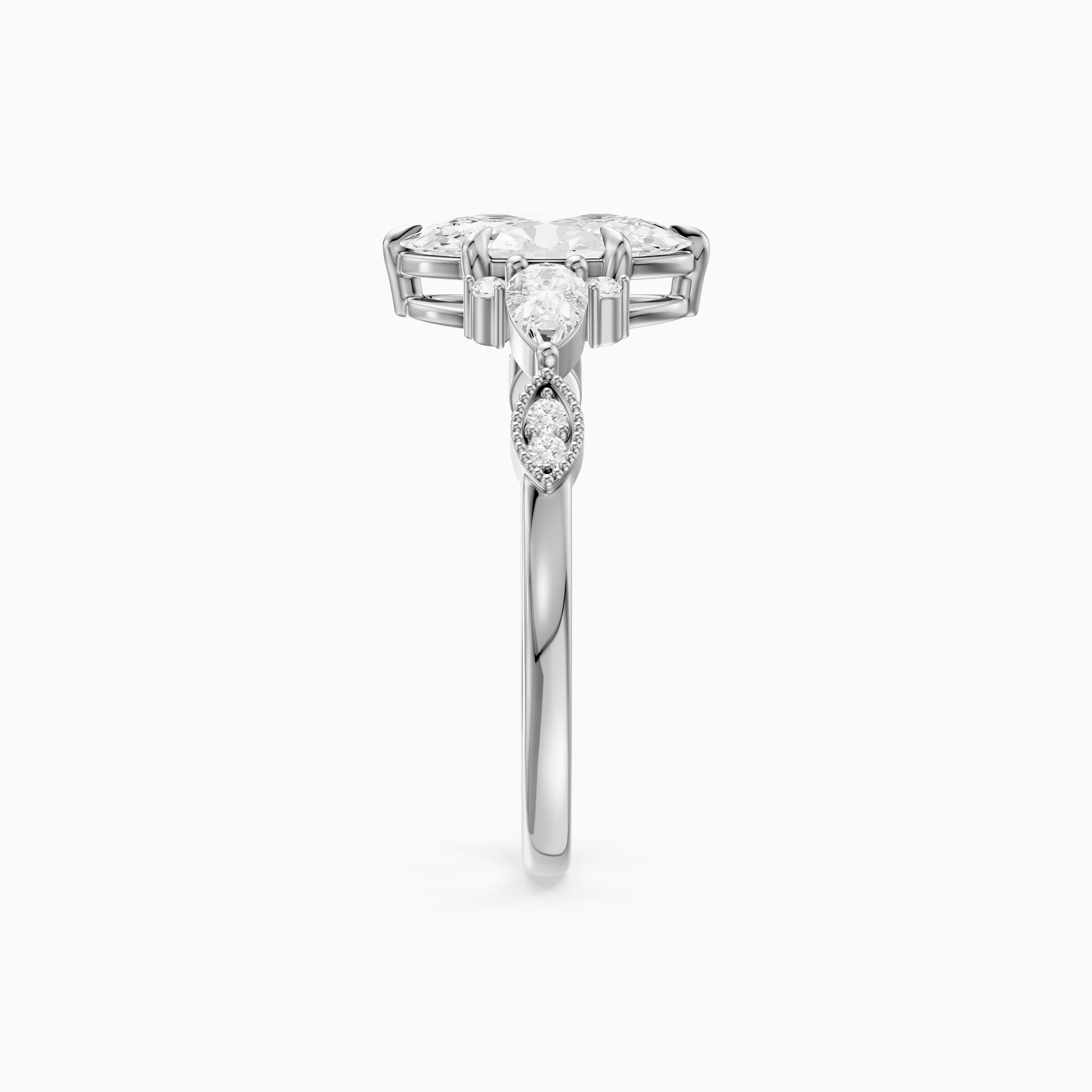 Abril Moval Moissanite Diamond Vintage Style Ring with Pear and Round Accents
