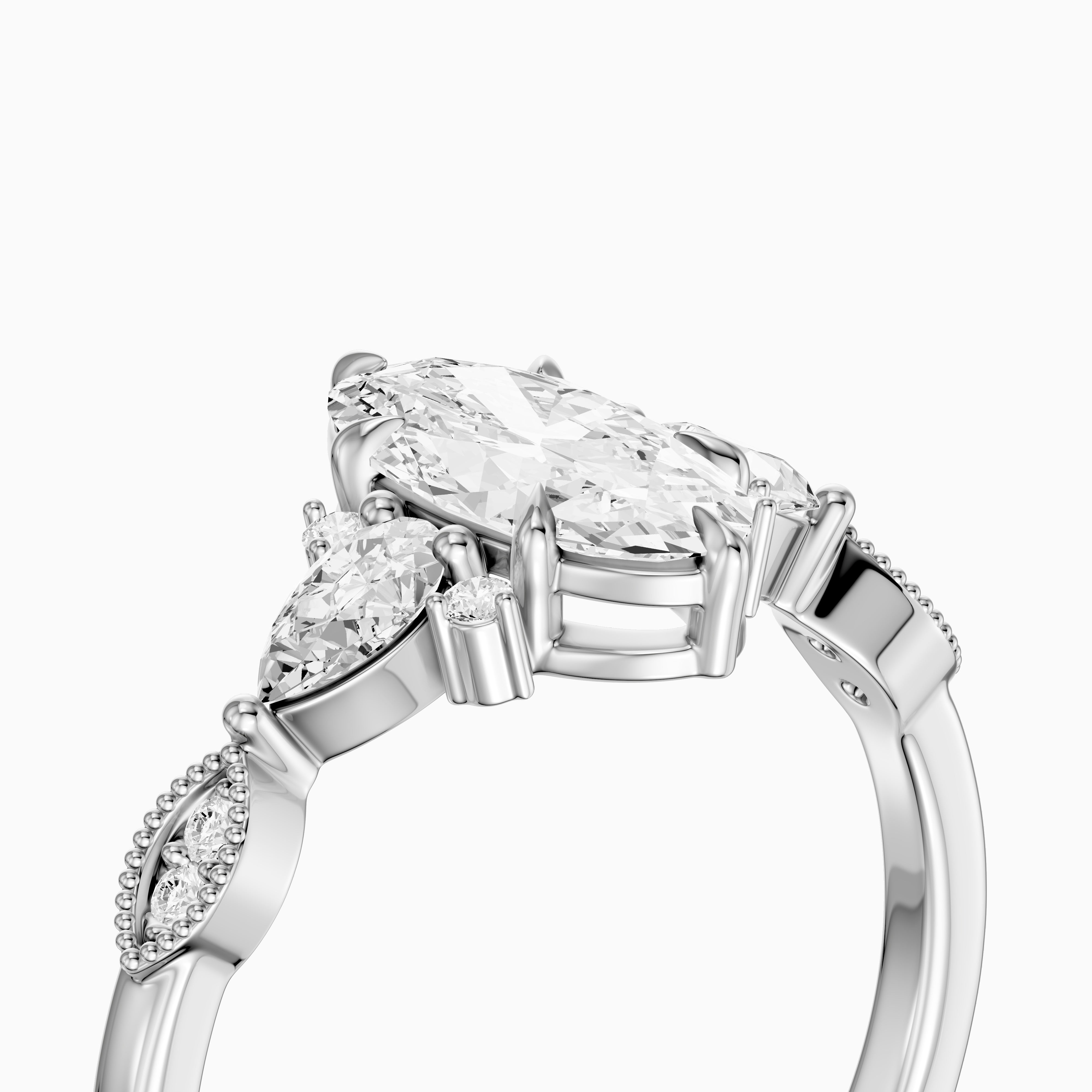 Abril Moval Moissanite Diamond Vintage Style Ring with Pear and Round Accents