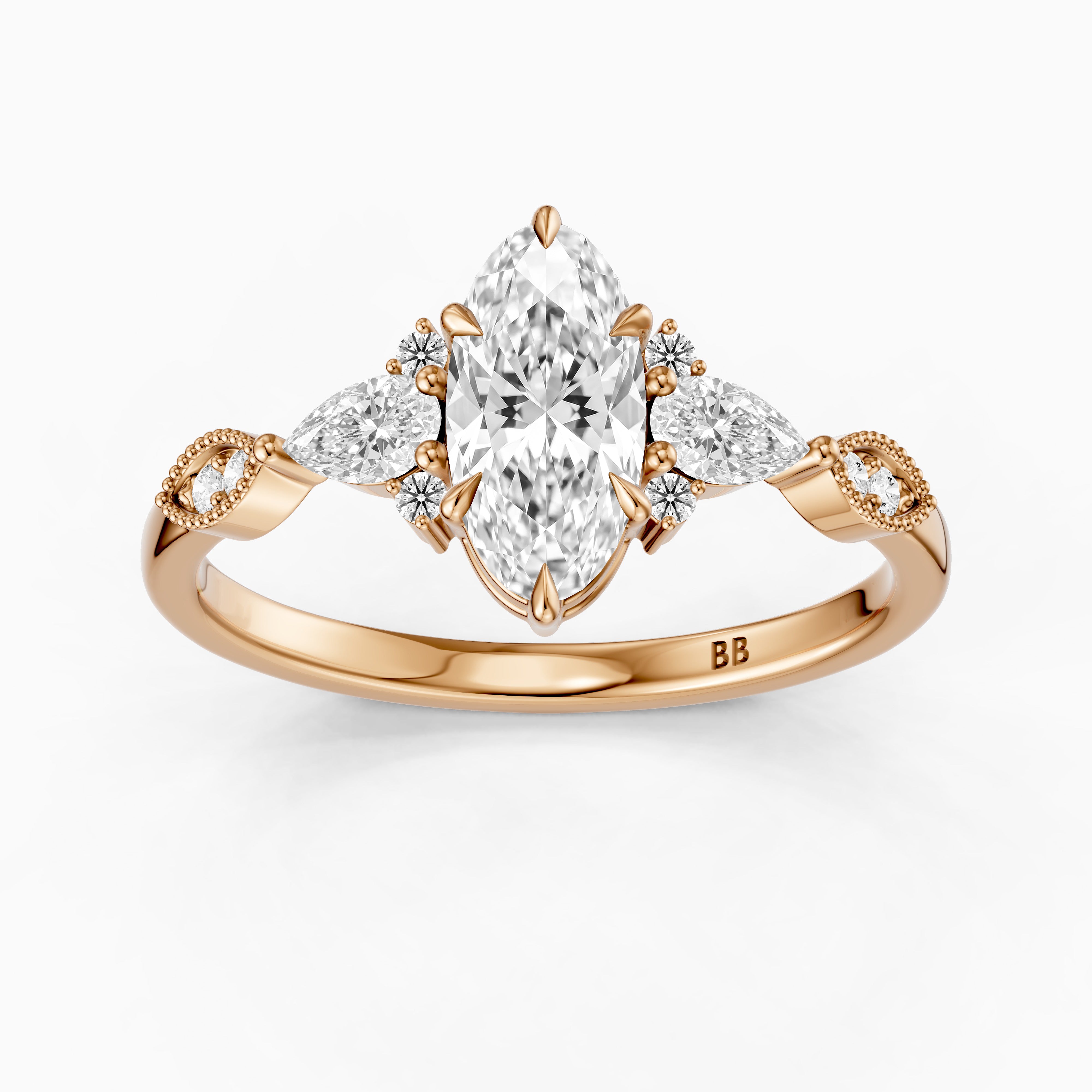 Abril Moval Moissanite Diamond Vintage Style Ring with Pear and Round Accents