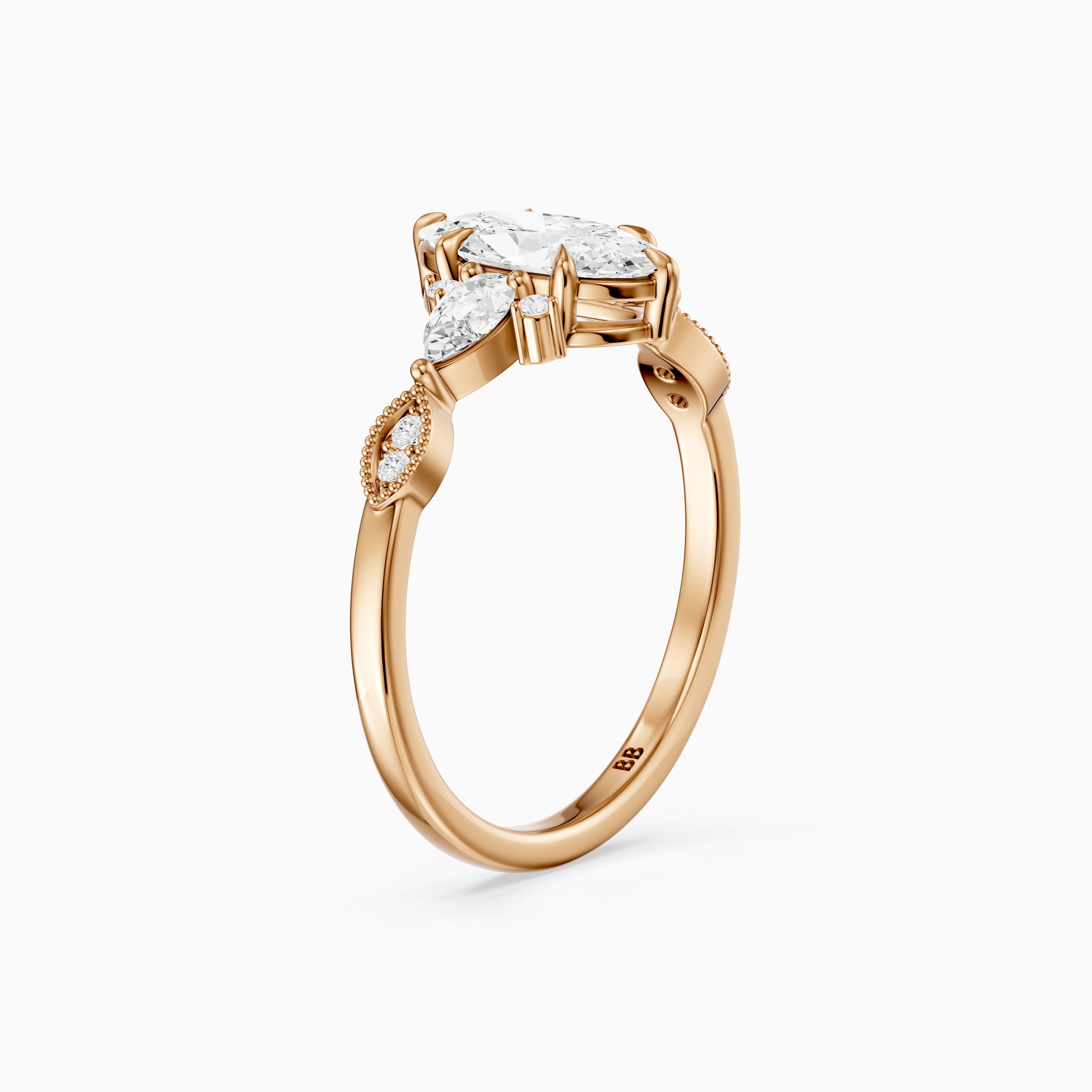 Abril Moval Moissanite Diamond Vintage Style Ring with Pear and Round Accents