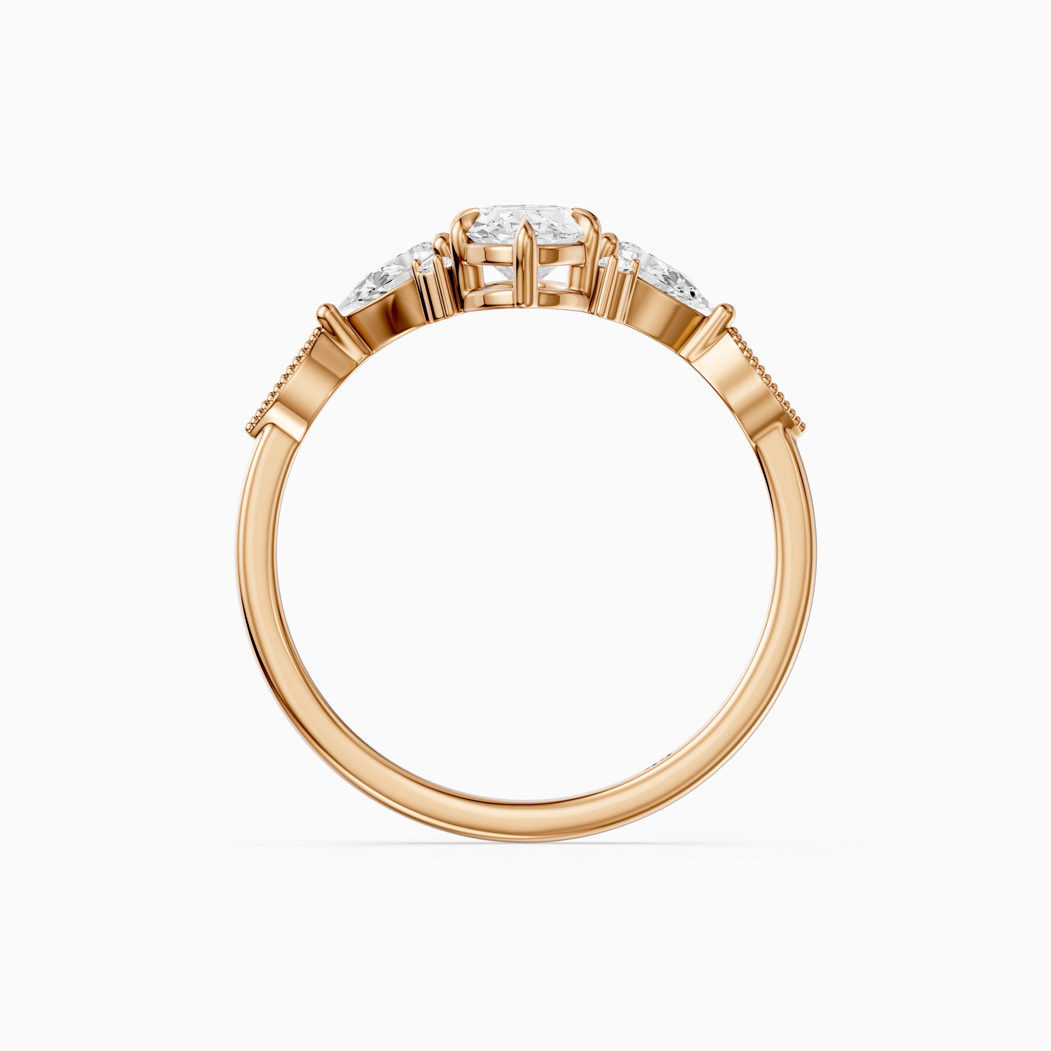 Abril Moval Moissanite Diamond Vintage Style Ring with Pear and Round Accents