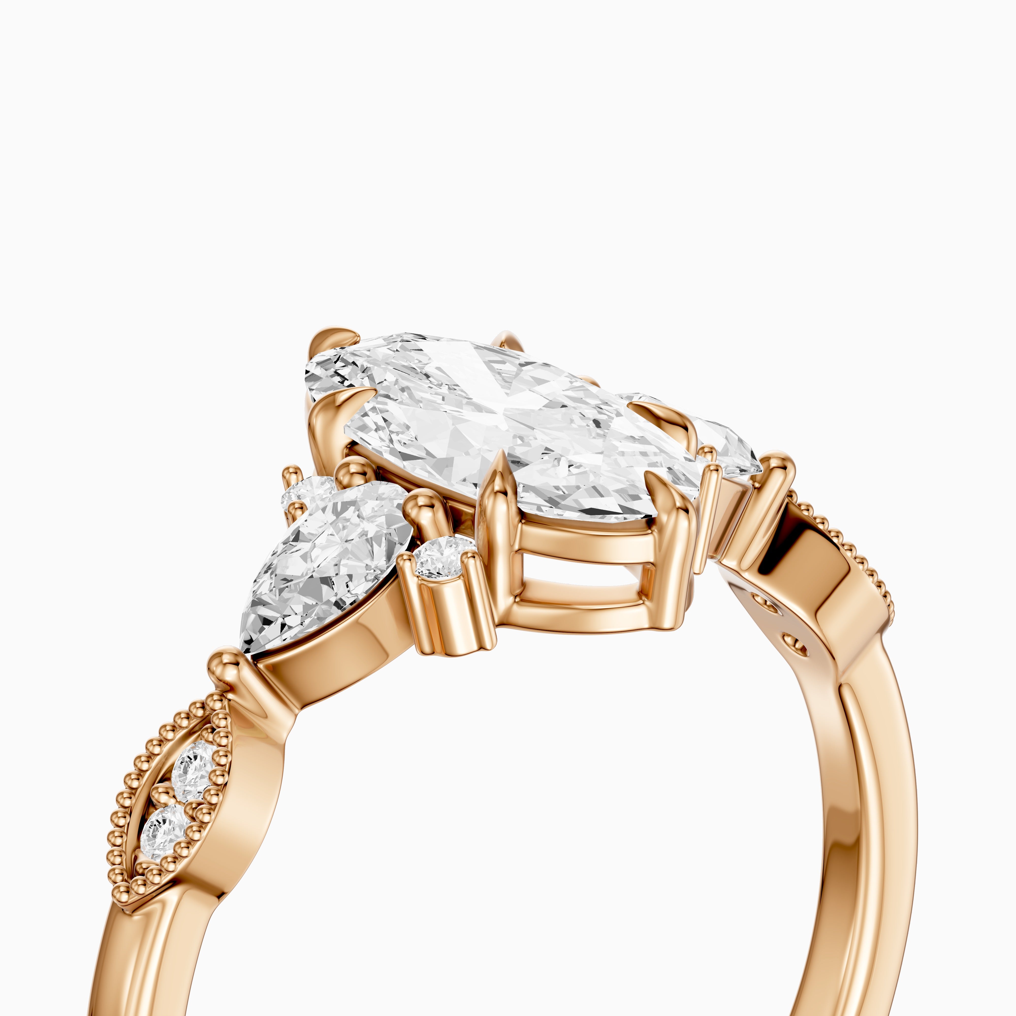 Abril Moval Moissanite Diamond Vintage Style Ring with Pear and Round Accents