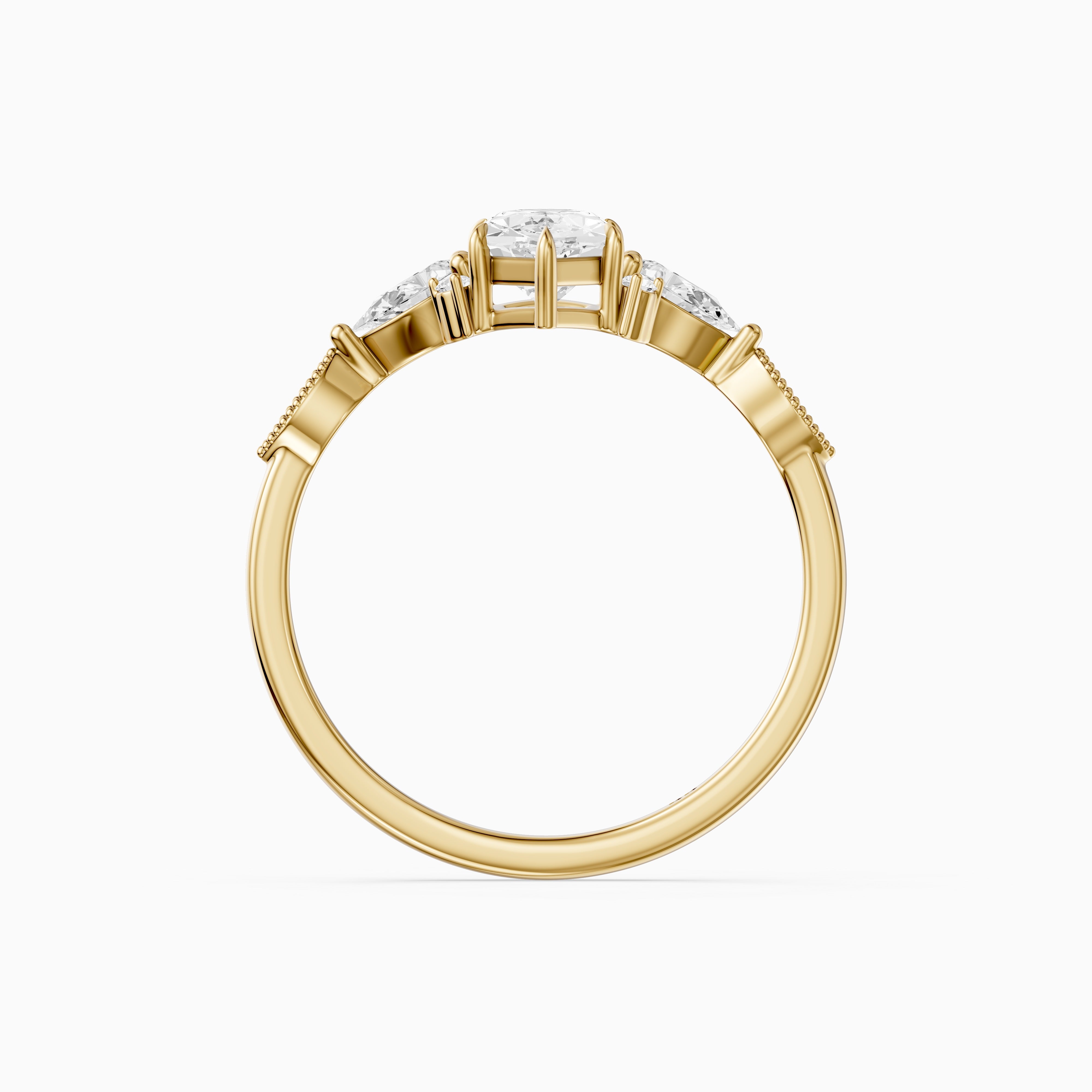Xena Vintage Style Dutch Marquise Lab Grown Diamond Ring with Pear and Round Side Stones