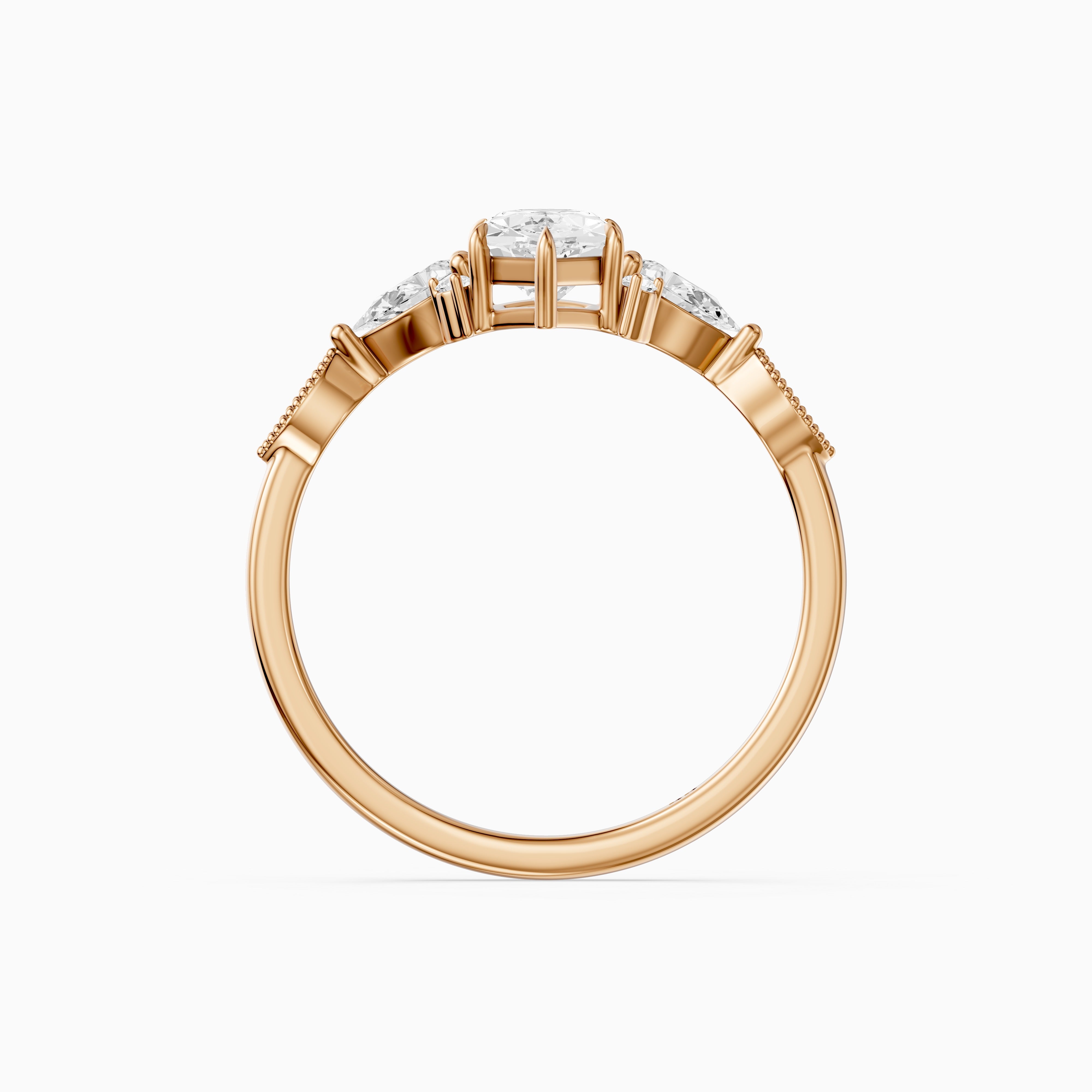 Xena Vintage Style Dutch Marquise Lab Grown Diamond Ring with Pear and Round Side Stones