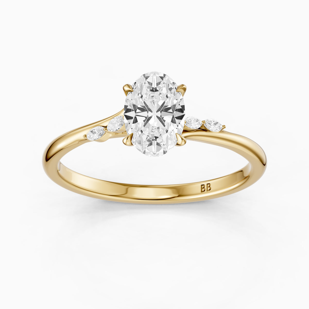 Oryn Oval Cut Hidden Halo Side Marquise Lab Grown Diamond Ring