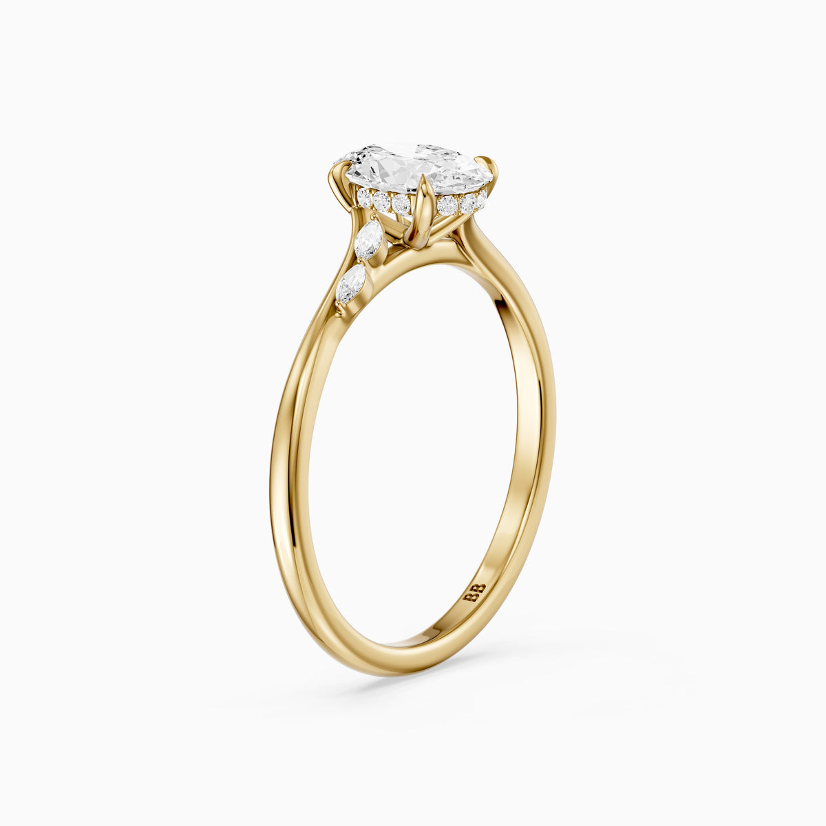 Oryn Oval Cut Hidden Halo Side Marquise Lab Grown Diamond Ring