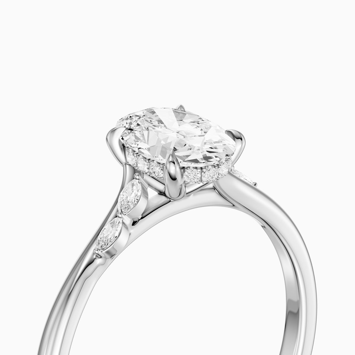 Oryn Oval Cut Hidden Halo Side Marquise Lab Grown Diamond Ring