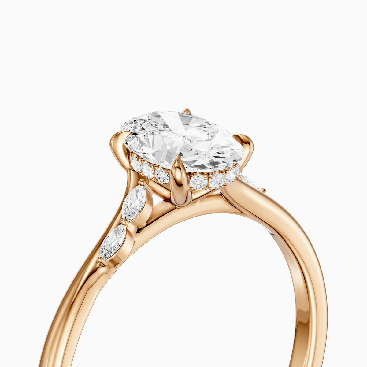 Oryn Oval Cut Hidden Halo Side Marquise Lab Grown Diamond Ring