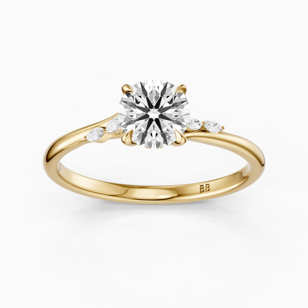 Arin Round Hidden Halo Side Marquise Moissanite Diamond Ring