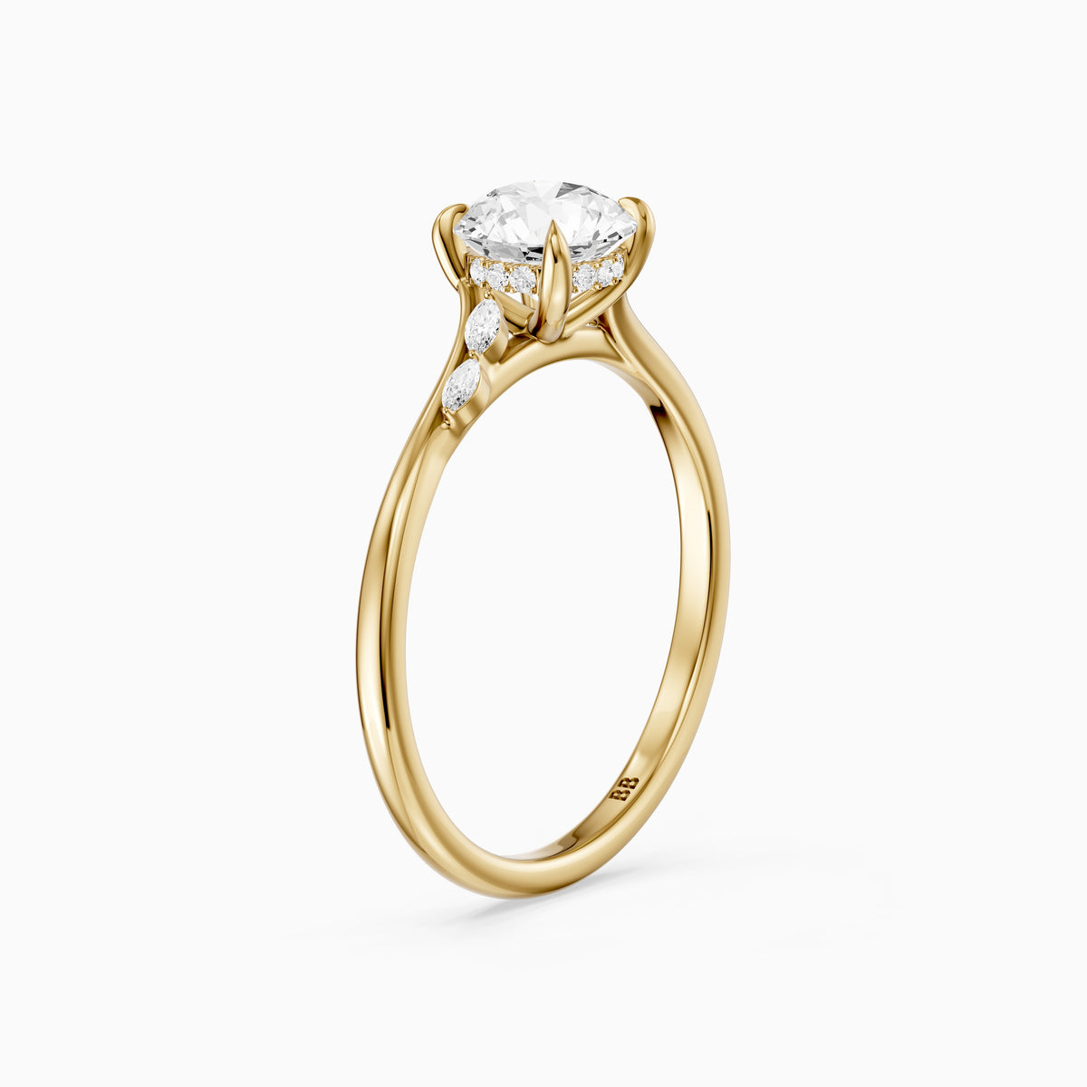 Arin Round Hidden Halo Side Marquise Moissanite Diamond Ring
