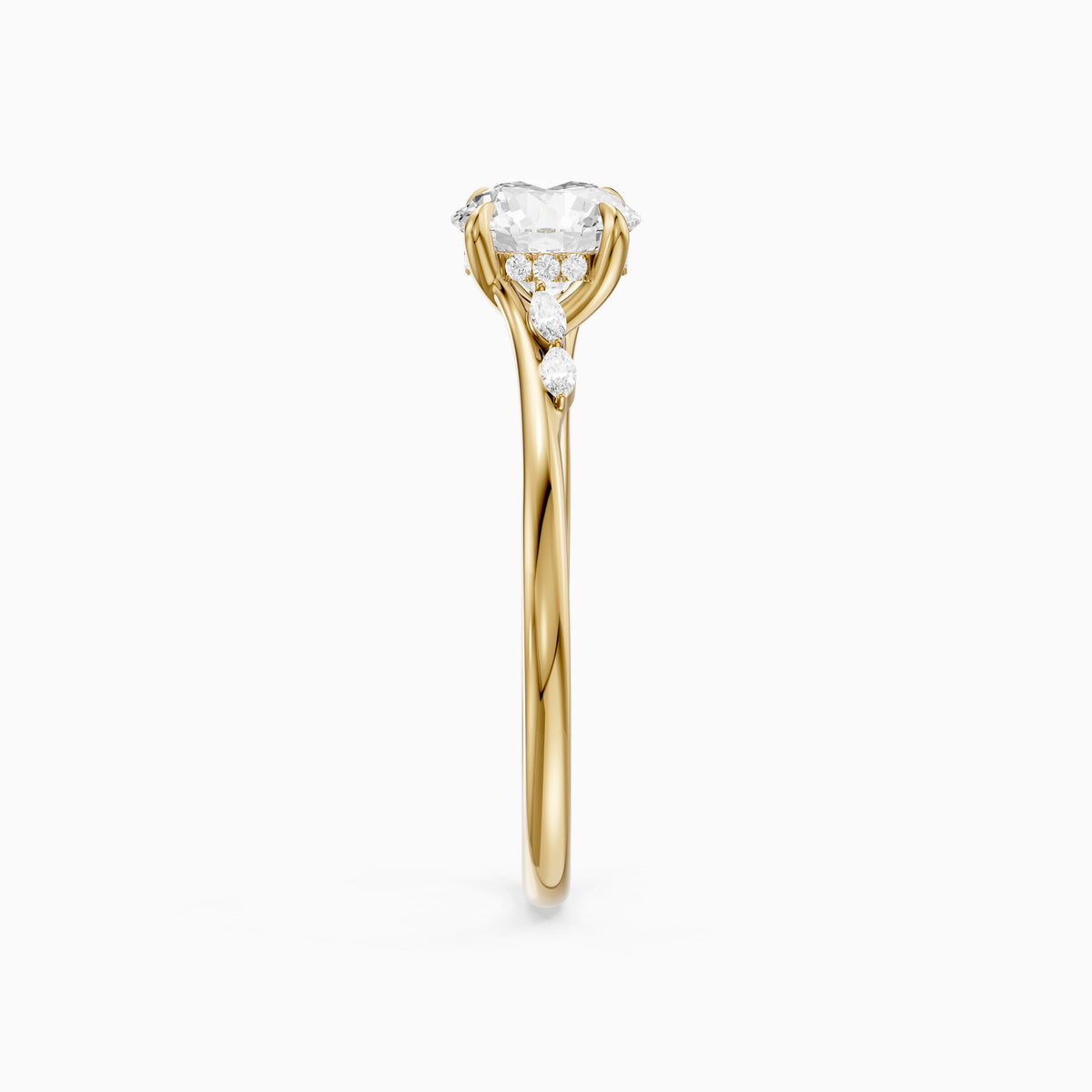 Arin Round Hidden Halo Side Marquise Moissanite Diamond Ring