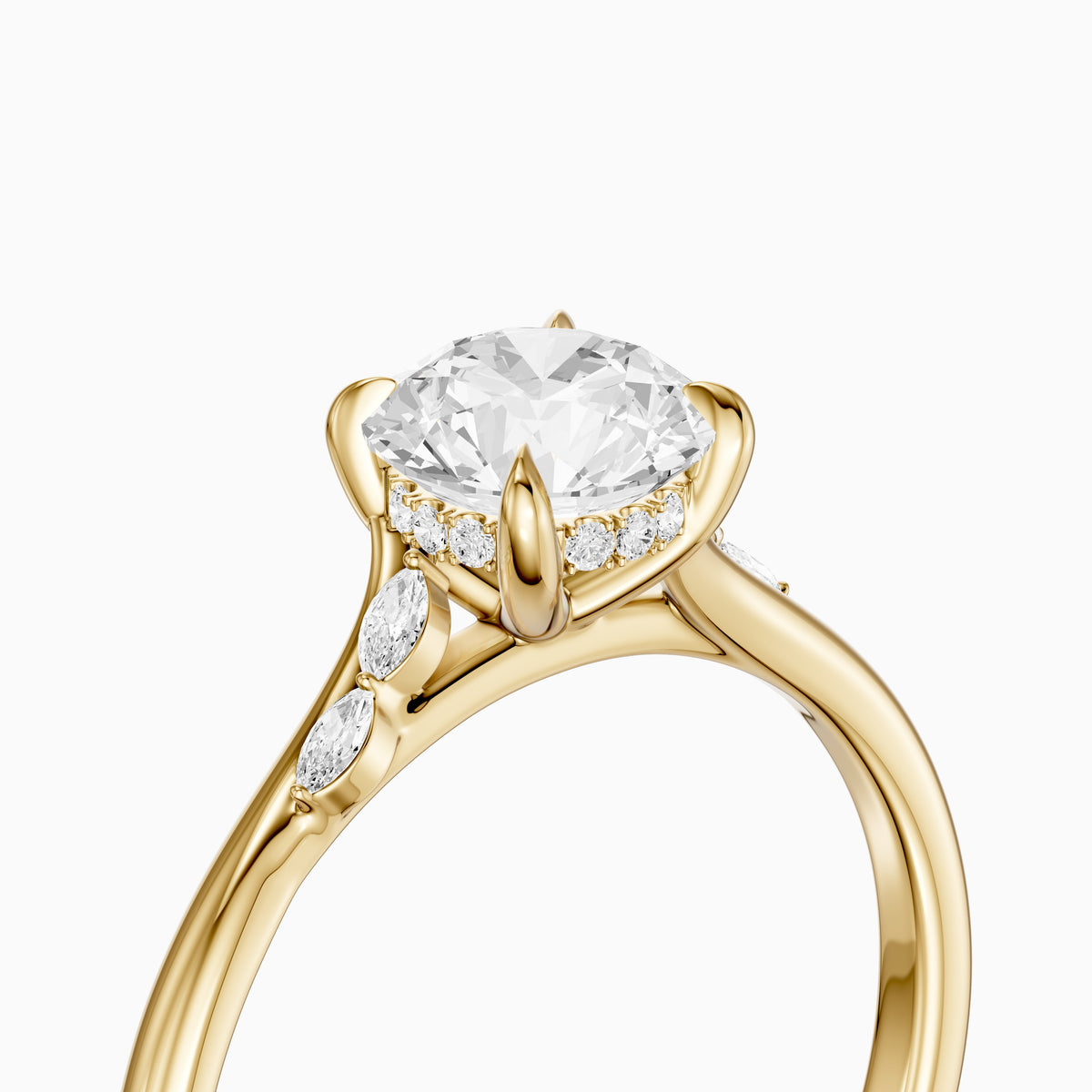 Arin Round Hidden Halo Side Marquise Moissanite Diamond Ring