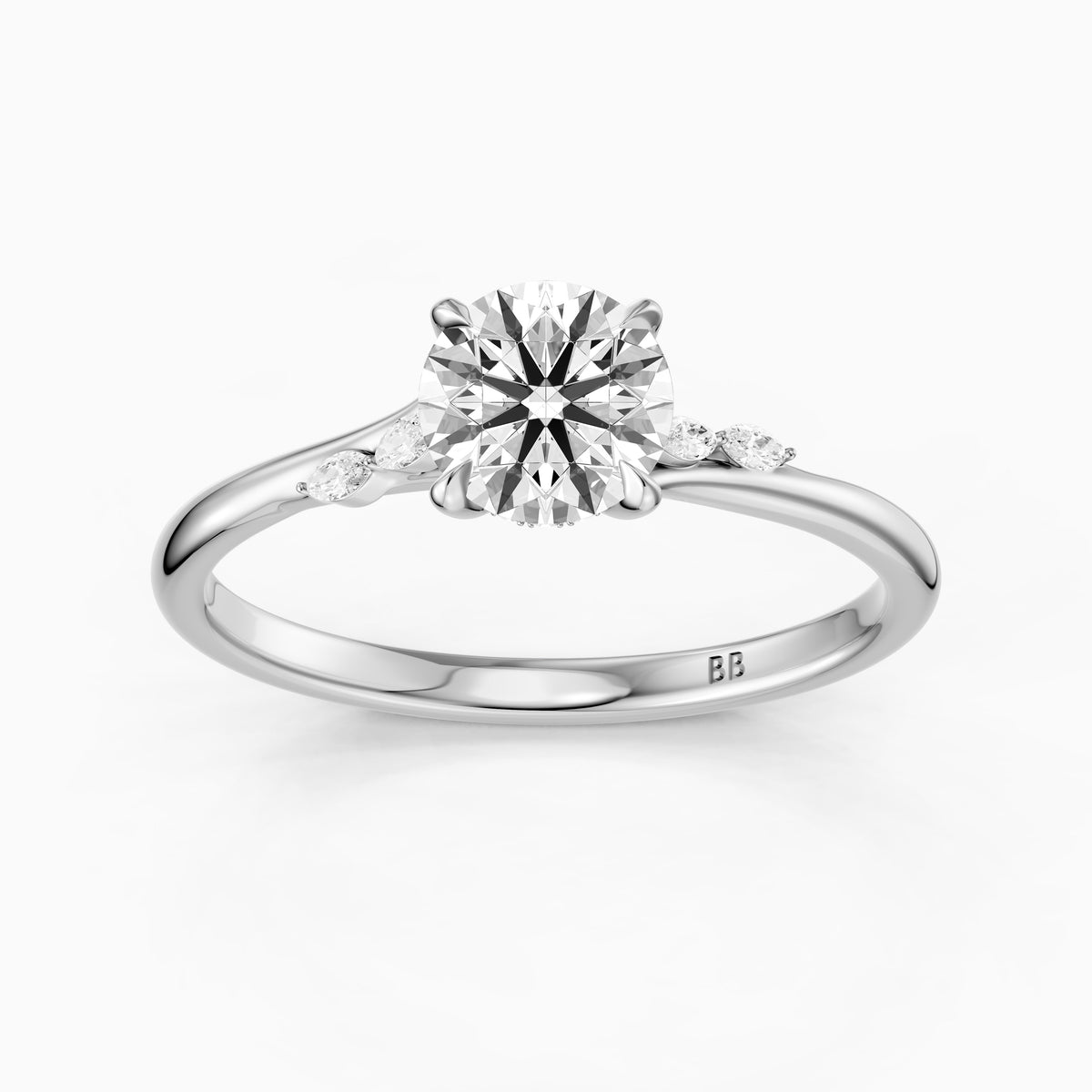 Arin Round Hidden Halo Side Marquise Moissanite Diamond Ring