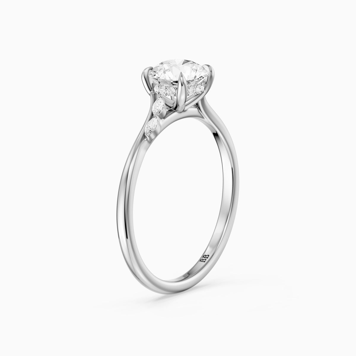 Arin Round Hidden Halo Side Marquise Moissanite Diamond Ring