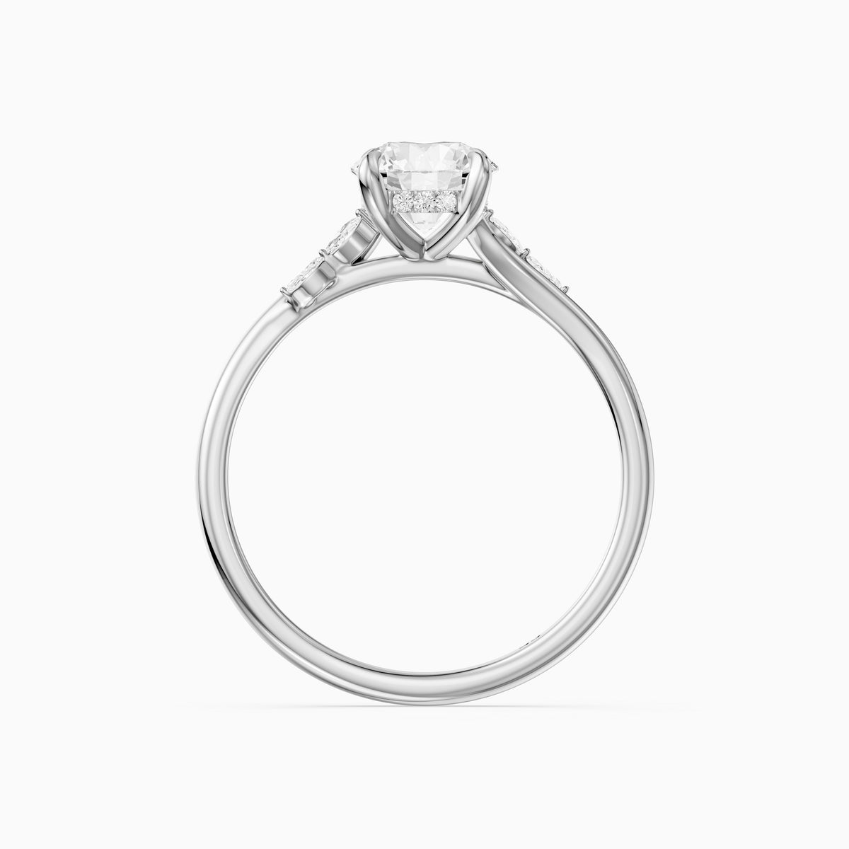 Arin Round Hidden Halo Side Marquise Moissanite Diamond Ring