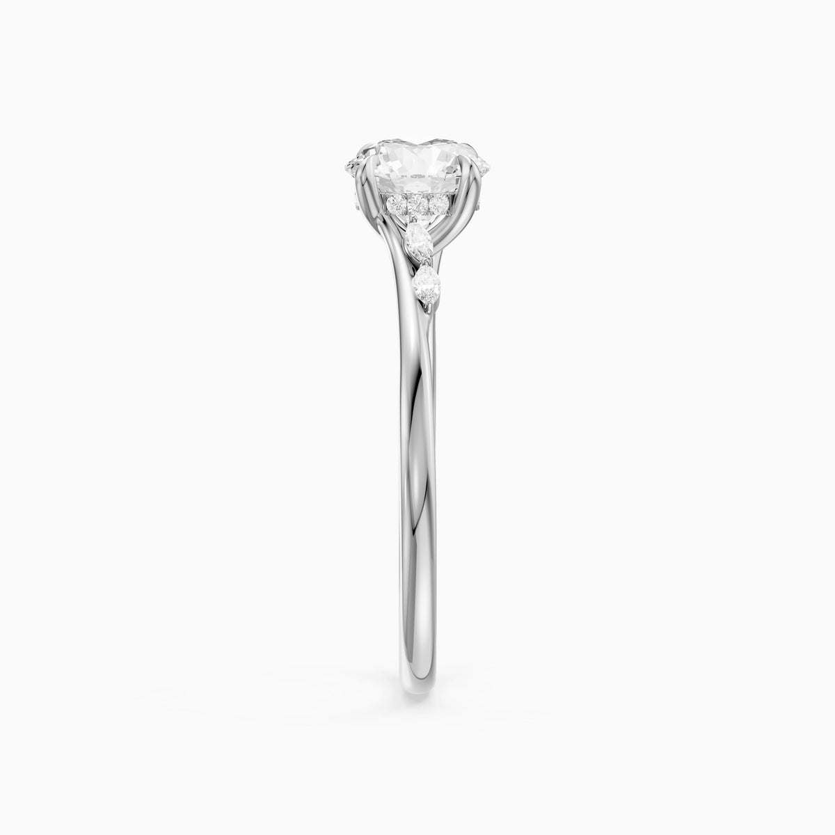 Arin Round Hidden Halo Side Marquise Moissanite Diamond Ring