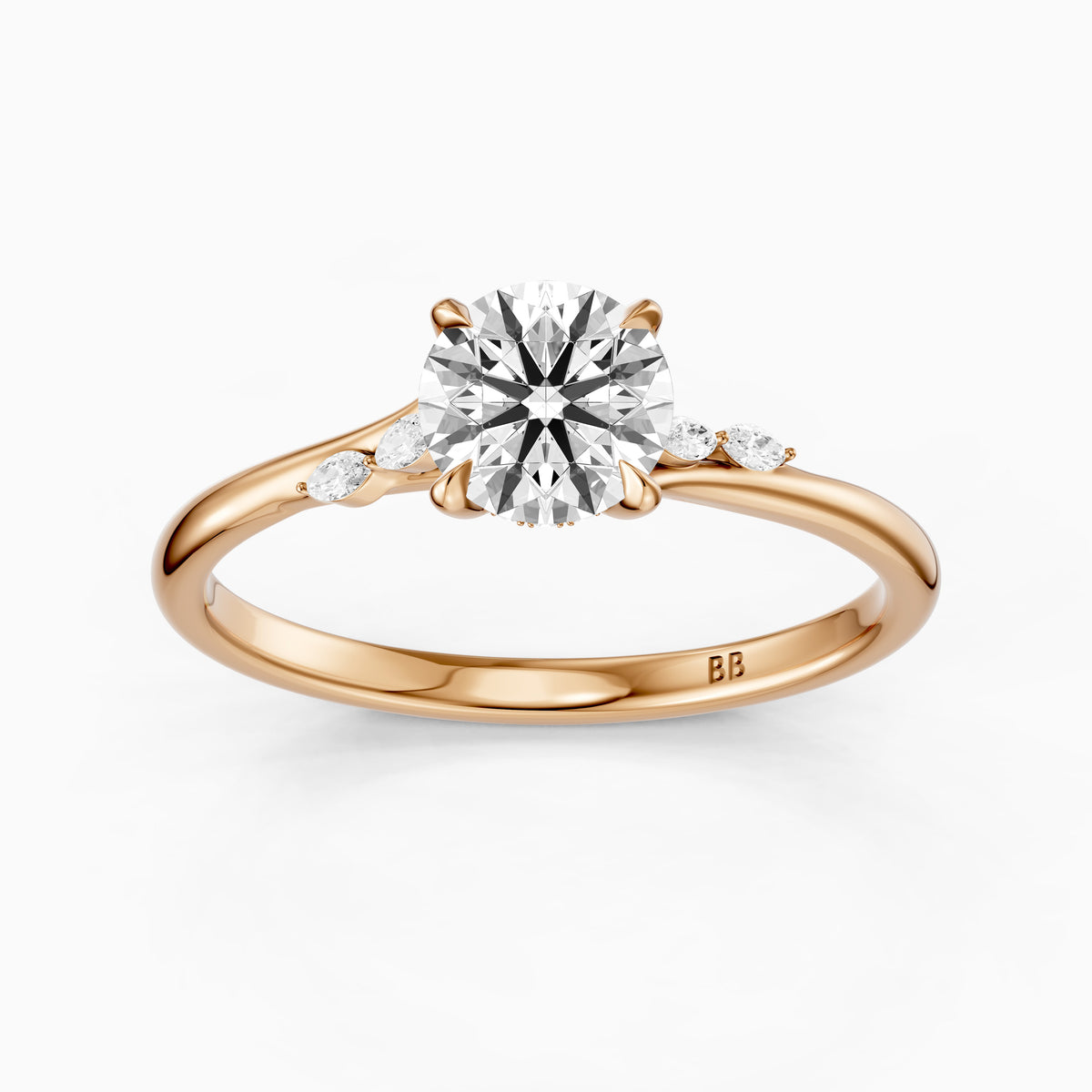 Arin Round Hidden Halo Side Marquise Moissanite Diamond Ring