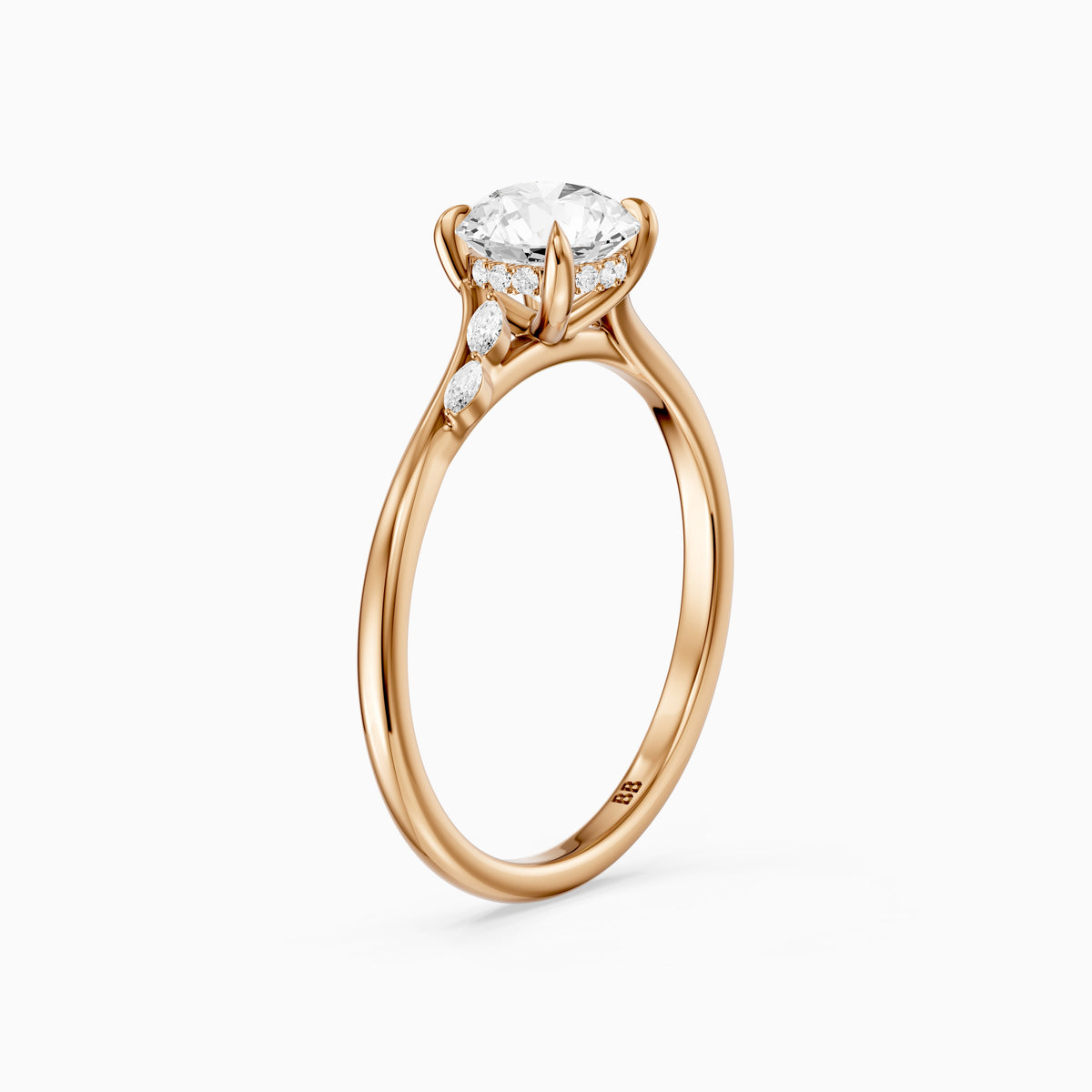 Arin Round Hidden Halo Side Marquise Moissanite Diamond Ring