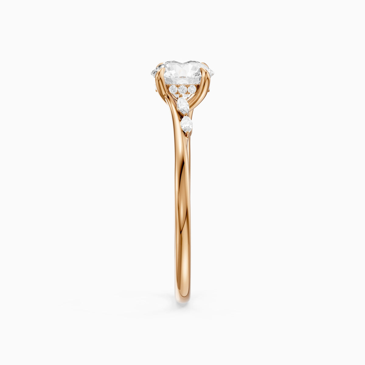 Arin Round Hidden Halo Side Marquise Moissanite Diamond Ring