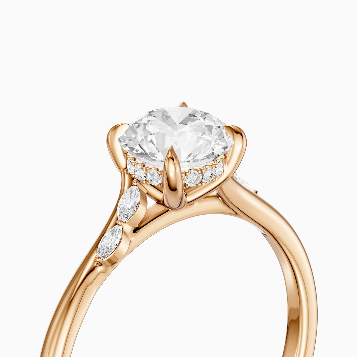 Arin Round Hidden Halo Side Marquise Moissanite Diamond Ring