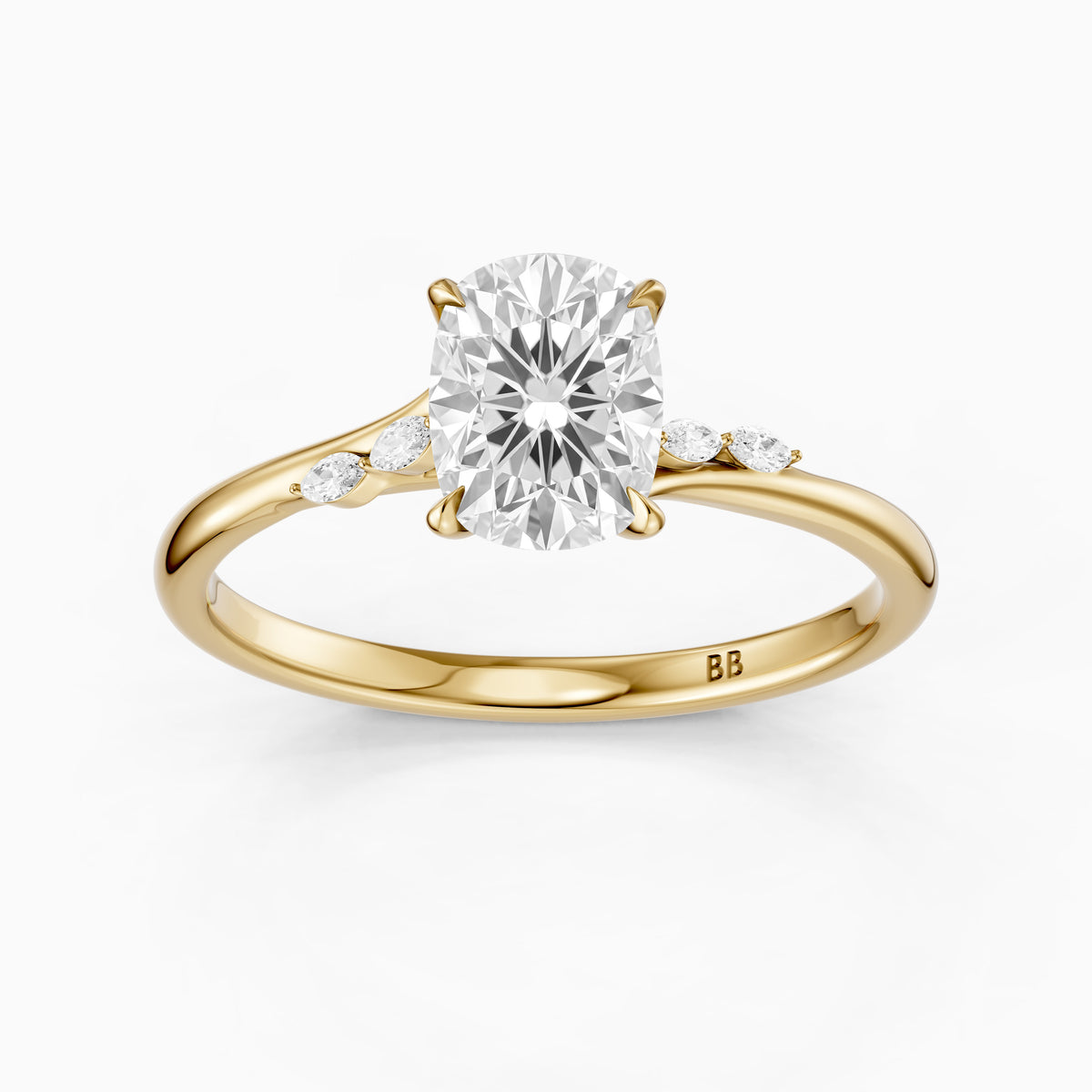 Nixie Elongated Cushion Hidden Halo Side Marquise Moissanite Diamond Ring