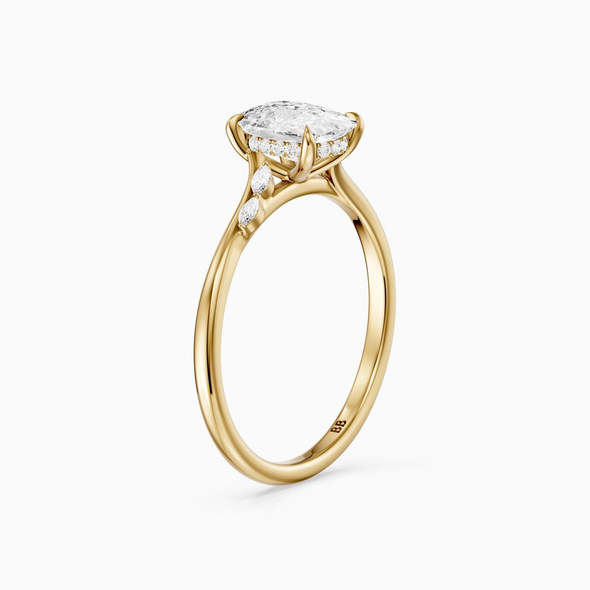 Nixie Elongated Cushion Hidden Halo Side Marquise Moissanite Diamond Ring