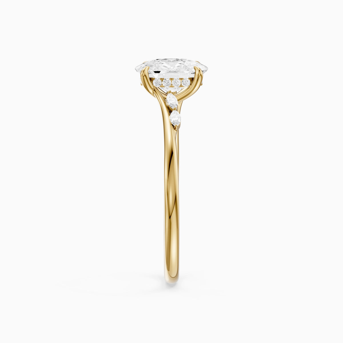 Nixie Elongated Cushion Hidden Halo Side Marquise Moissanite Diamond Ring
