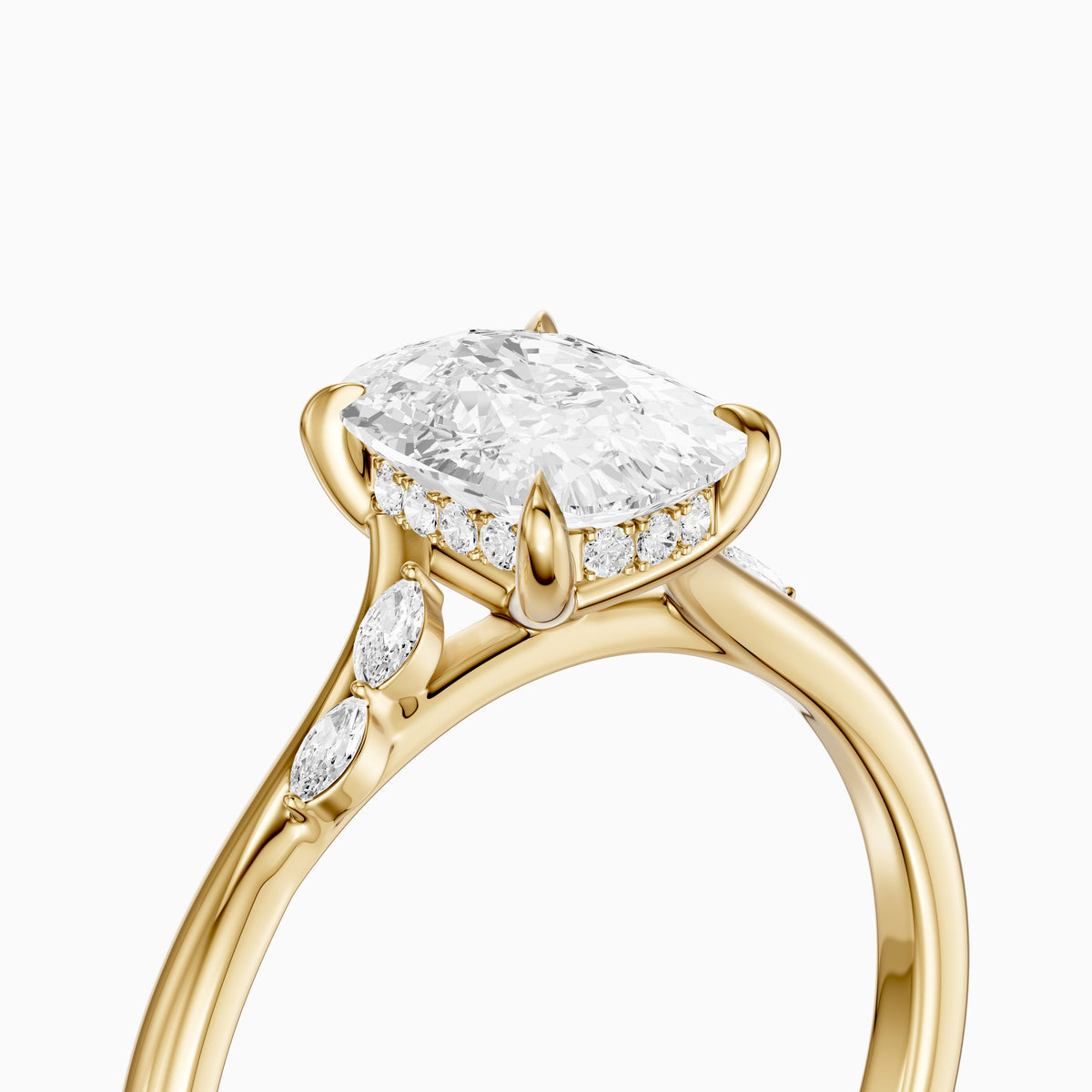 Nixie Elongated Cushion Hidden Halo Side Marquise Moissanite Diamond Ring