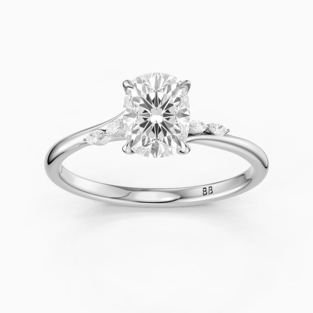 Nixie Elongated Cushion Hidden Halo Side Marquise Moissanite Diamond Ring