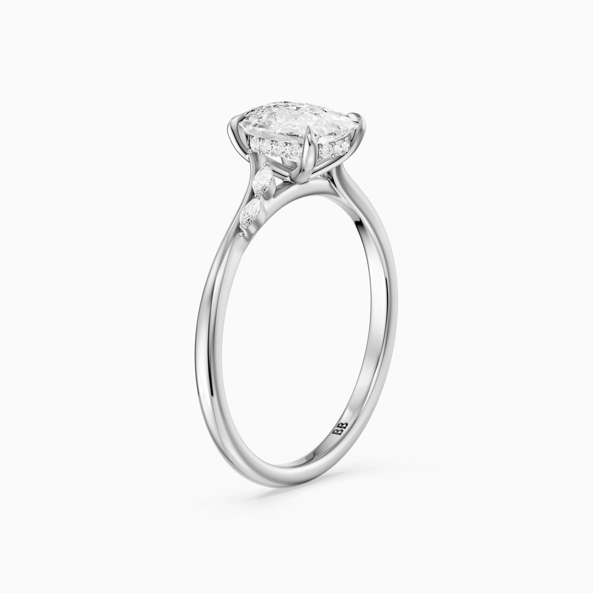 Nixie Elongated Cushion Hidden Halo Side Marquise Moissanite Diamond Ring