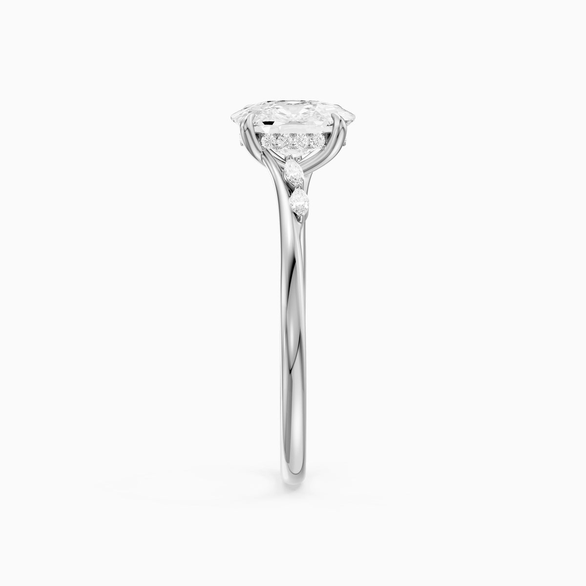 Nixie Elongated Cushion Hidden Halo Side Marquise Moissanite Diamond Ring