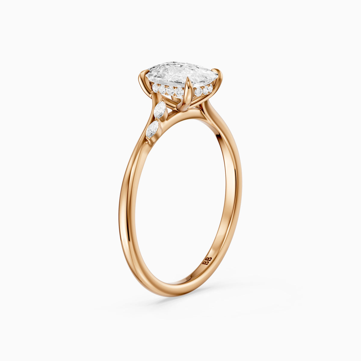 Nixie Elongated Cushion Hidden Halo Side Marquise Moissanite Diamond Ring