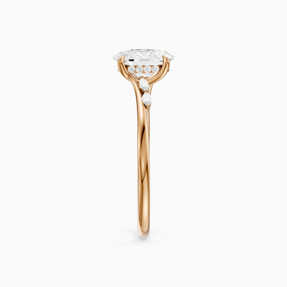 Nixie Elongated Cushion Hidden Halo Side Marquise Moissanite Diamond Ring